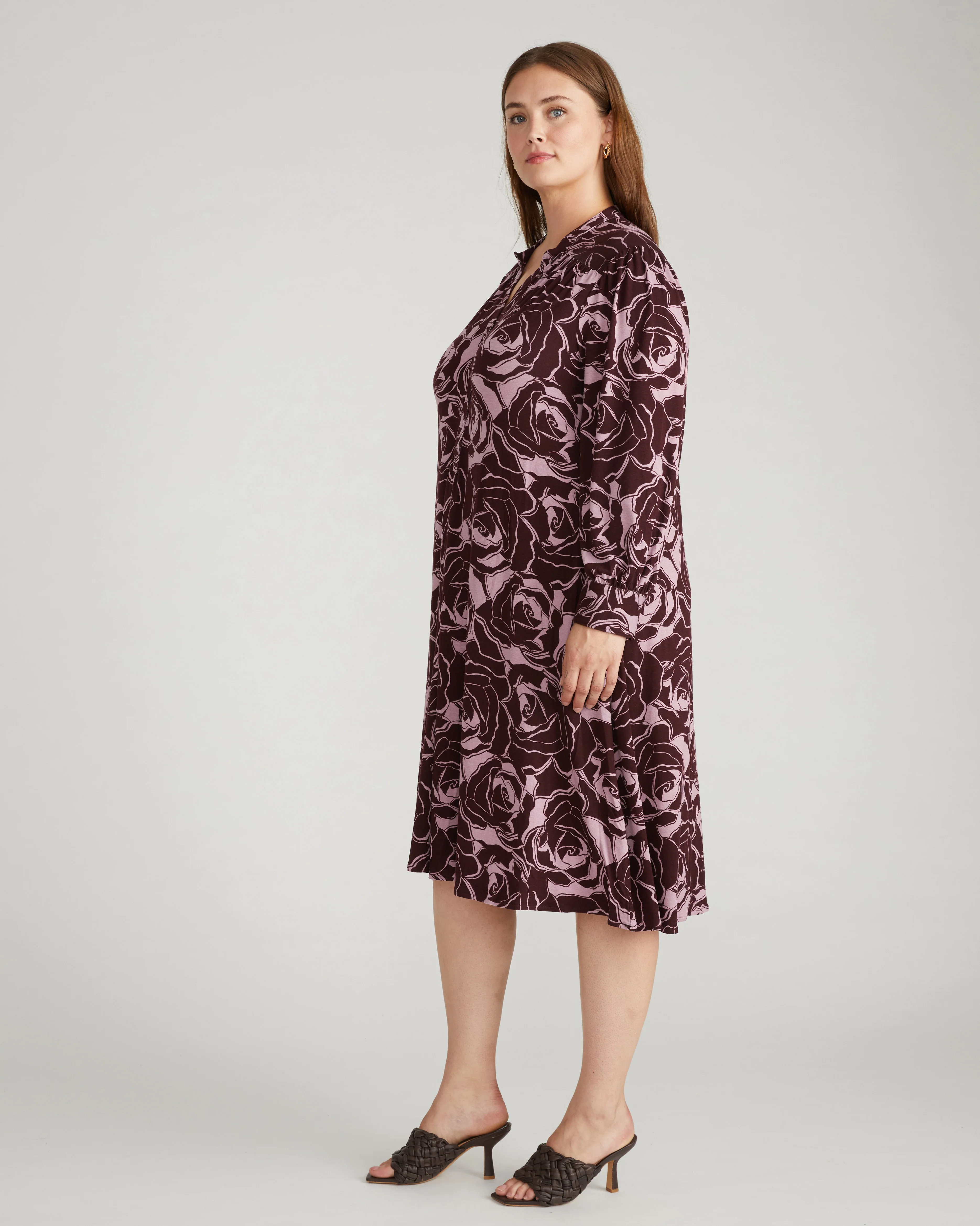 Gramercy Liquid Jersey Dress - Rose Print in Black Cherry - Image 2