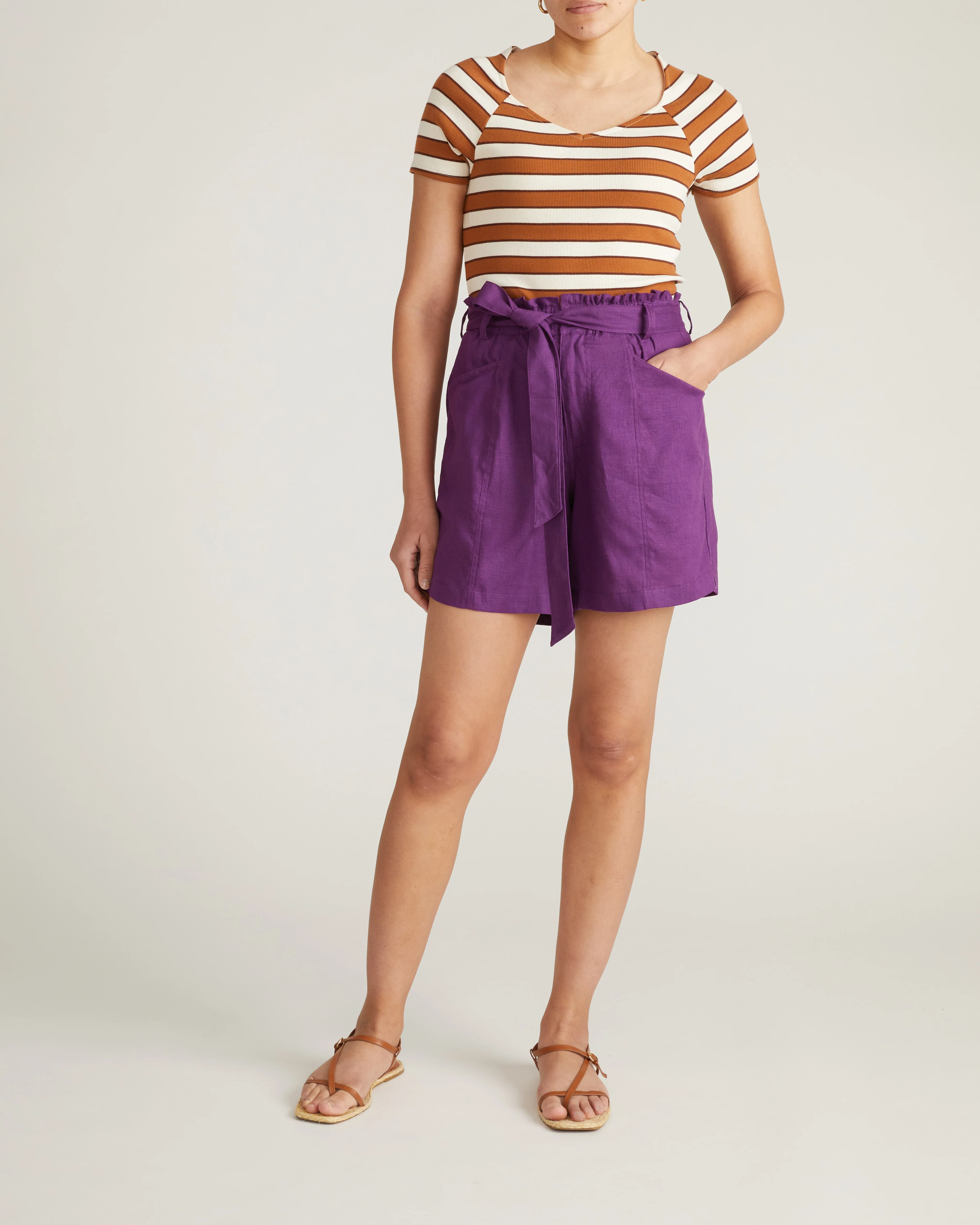 Harbor Stretch Linen Paperbag Shorts - Dreamy Purple - Image 3