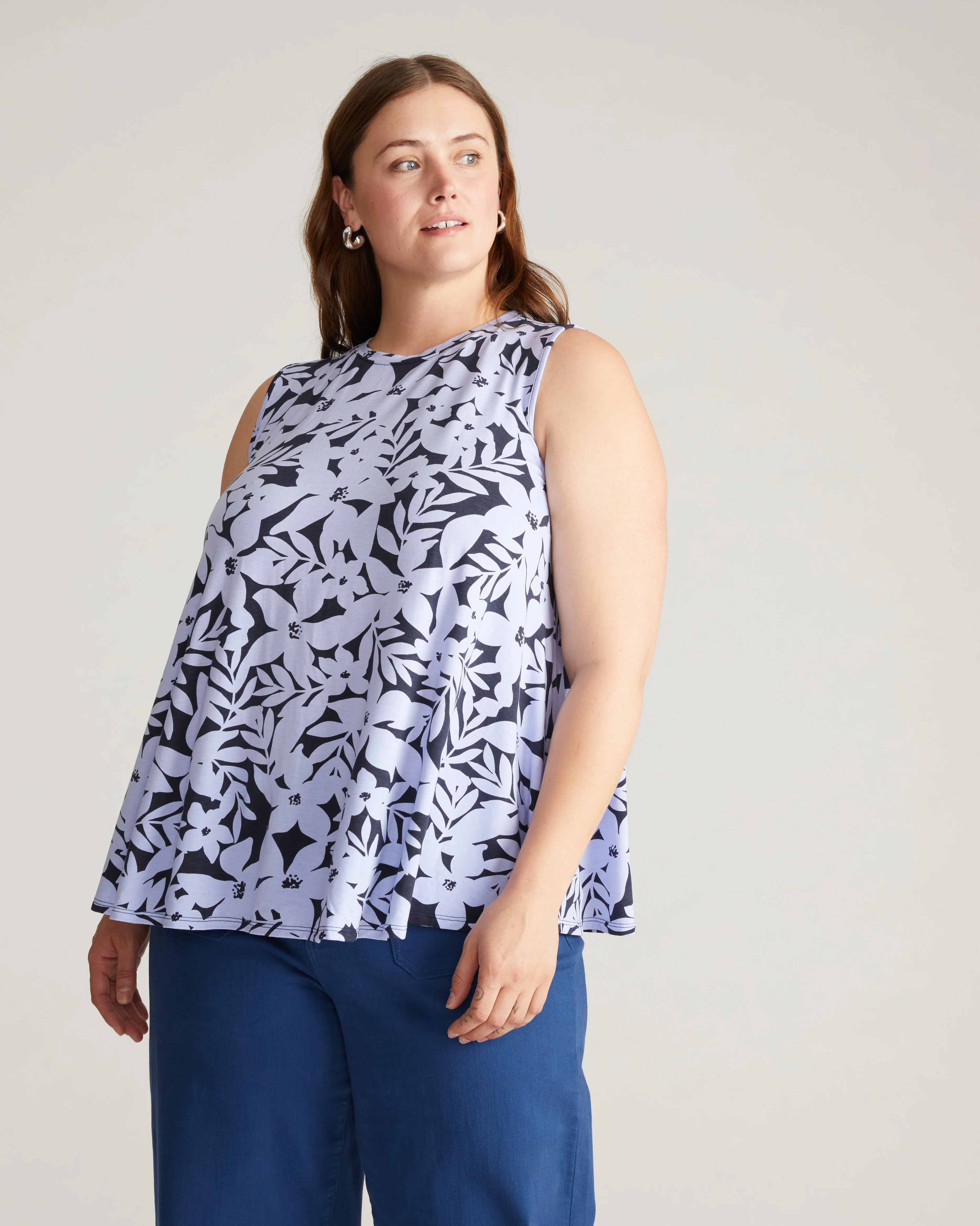 Heatwave Divine Jersey Flared Tank - Petal Palette Print in Jacaranda - Image 3