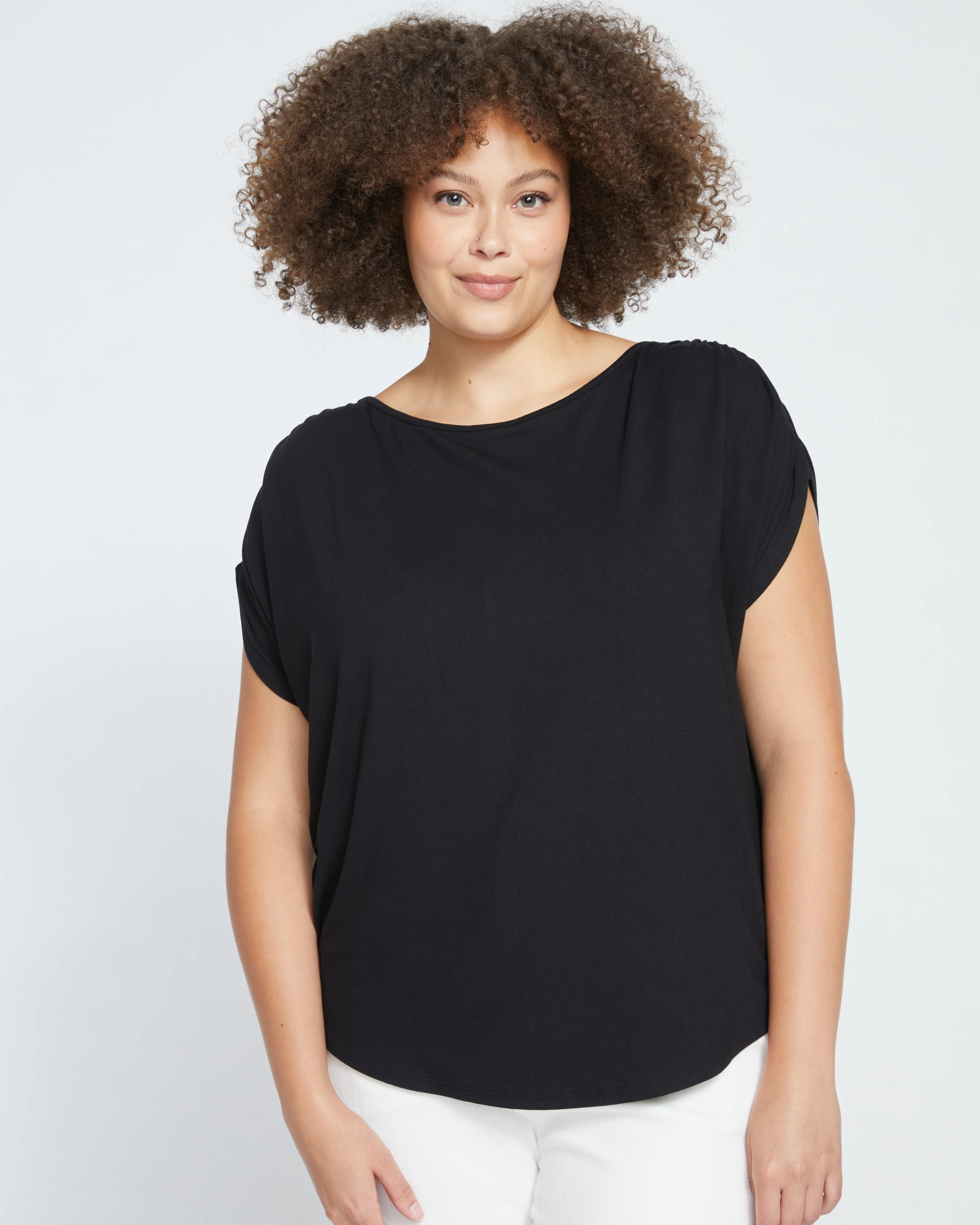 Helena Divine Jersey Gathered Tee - Black - Image 2