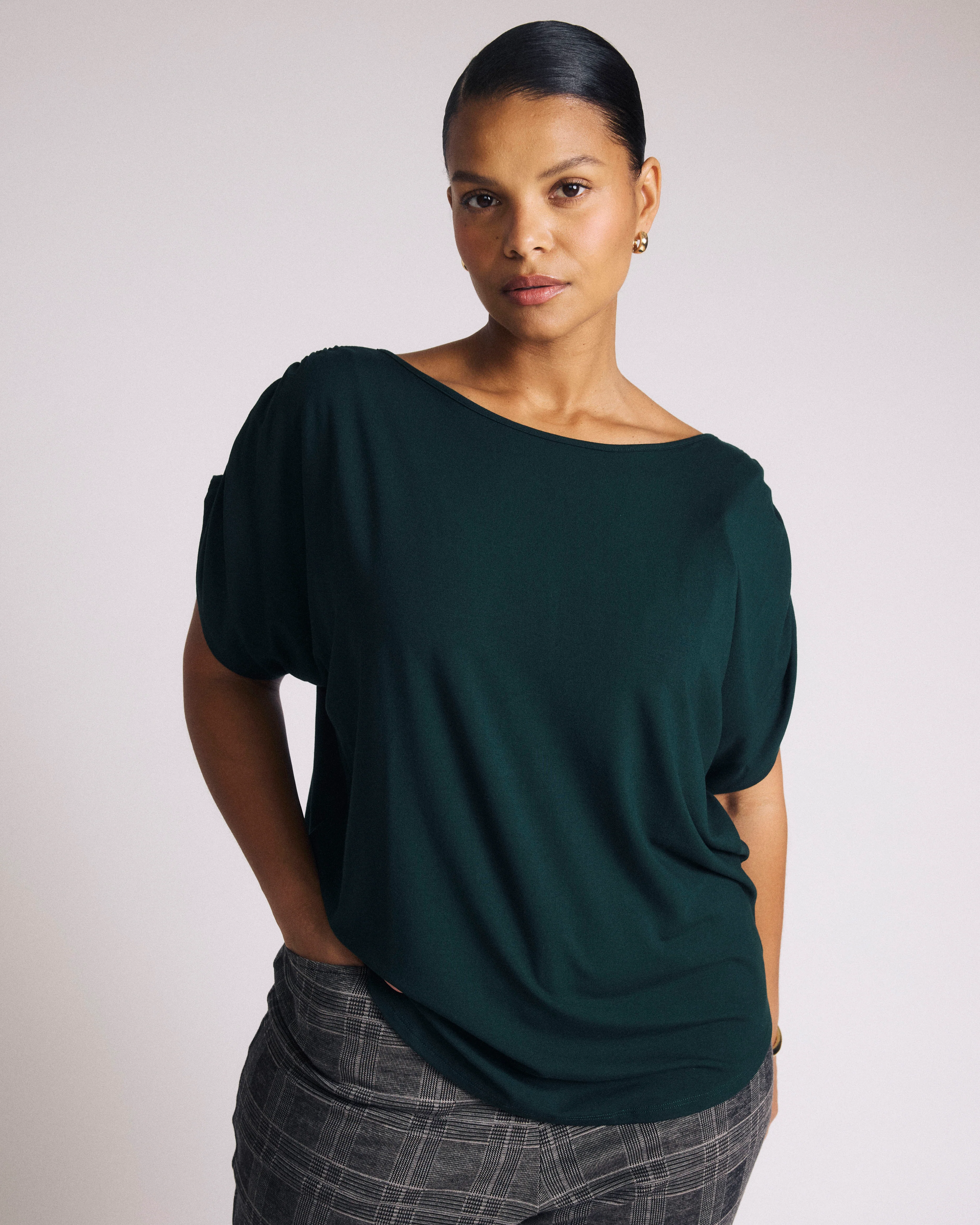 Helena Divine Jersey Gathered Tee - Forest Green - Image 2
