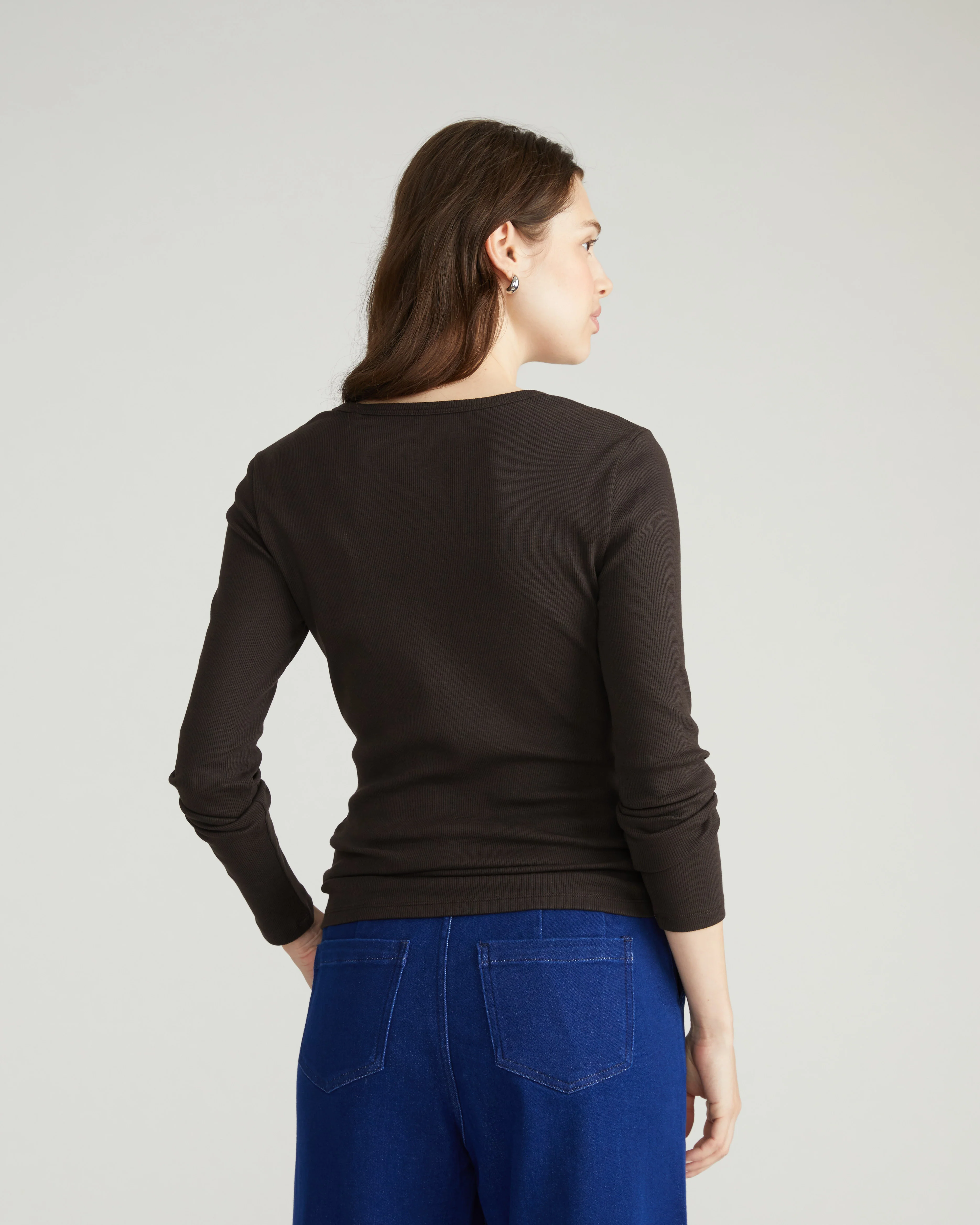 Henley Long Sleeve Ribbed Tee - Espresso - Image 3