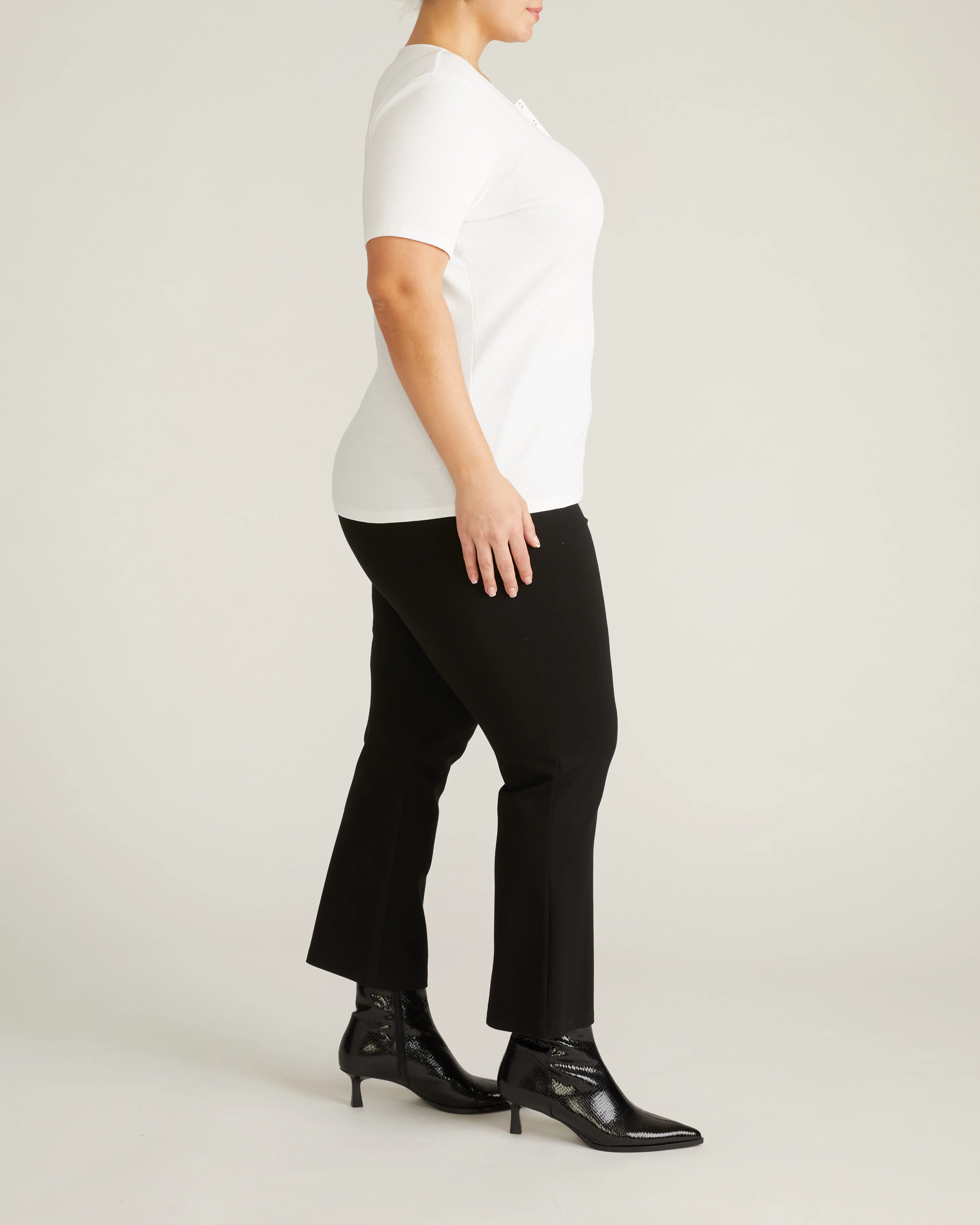 Henley Short Sleeve Ribbed Tee - White - Image 5