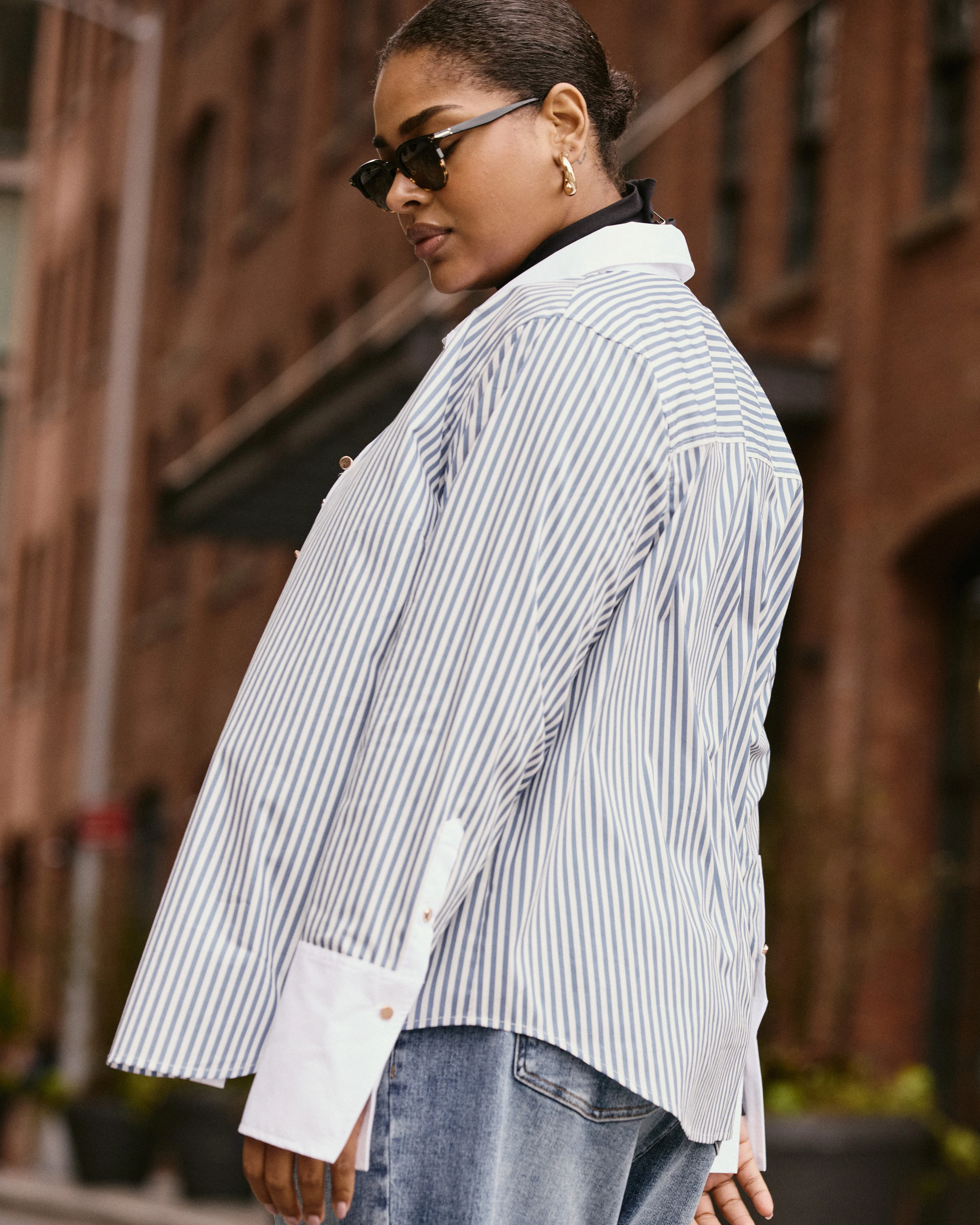 Henning x US Madison Shirt - Blue Stripe with Contrast White - Image 5