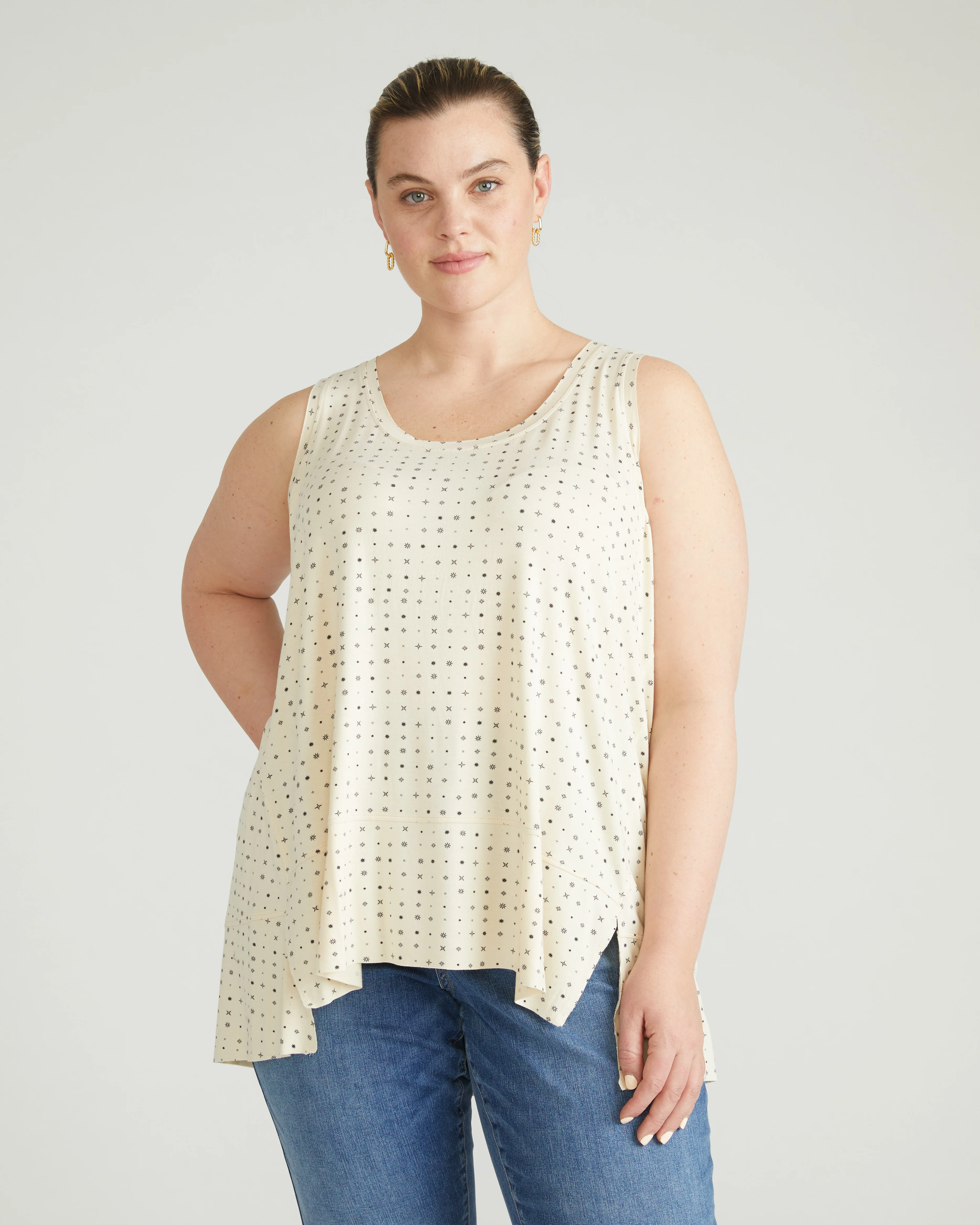 Hudson Liquid Jersey Tank - Galactic Print in Ecru - Image 3