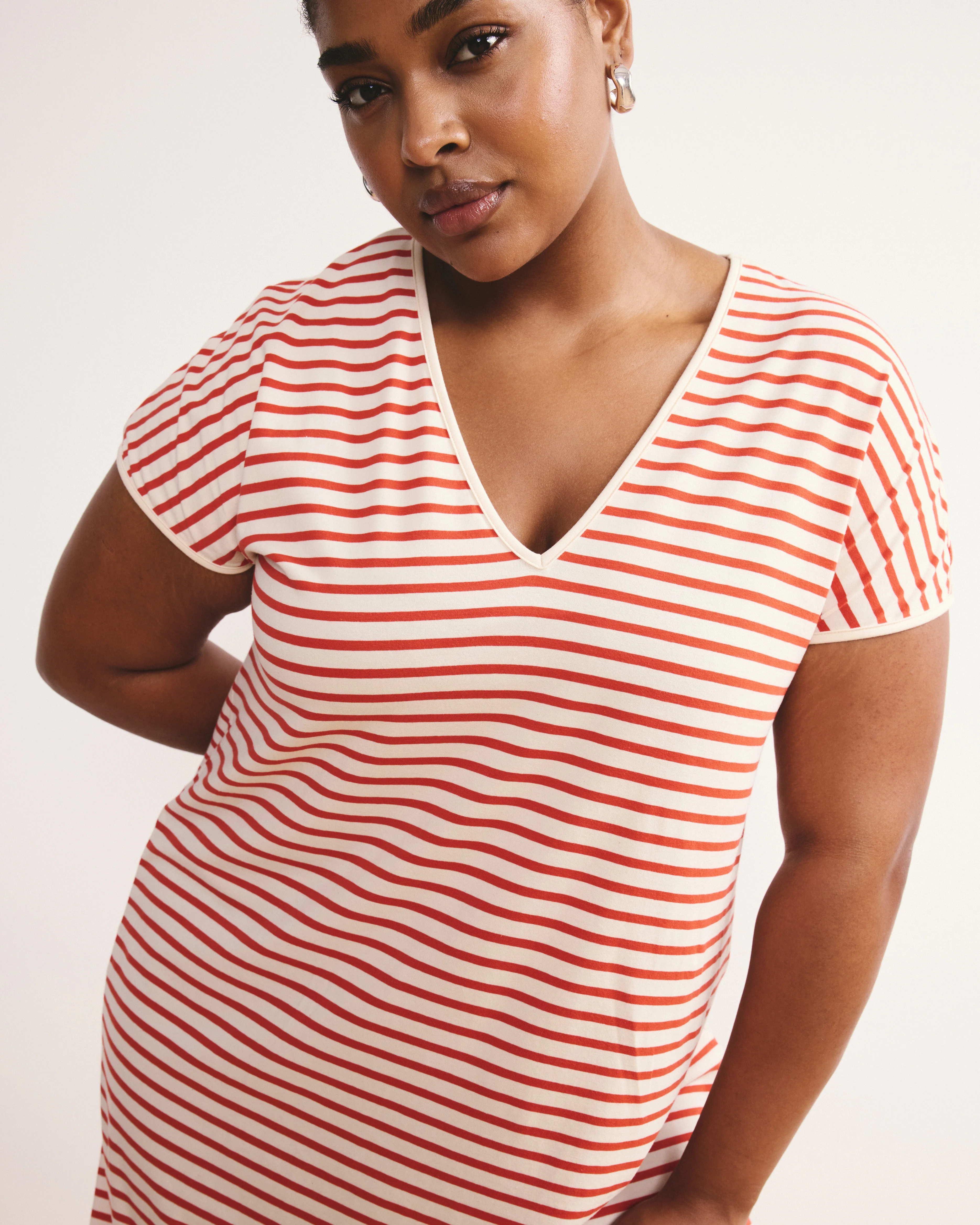 Iconic Geneva V-Neck Dress - Ecru/Poppy Stripe - Image 5