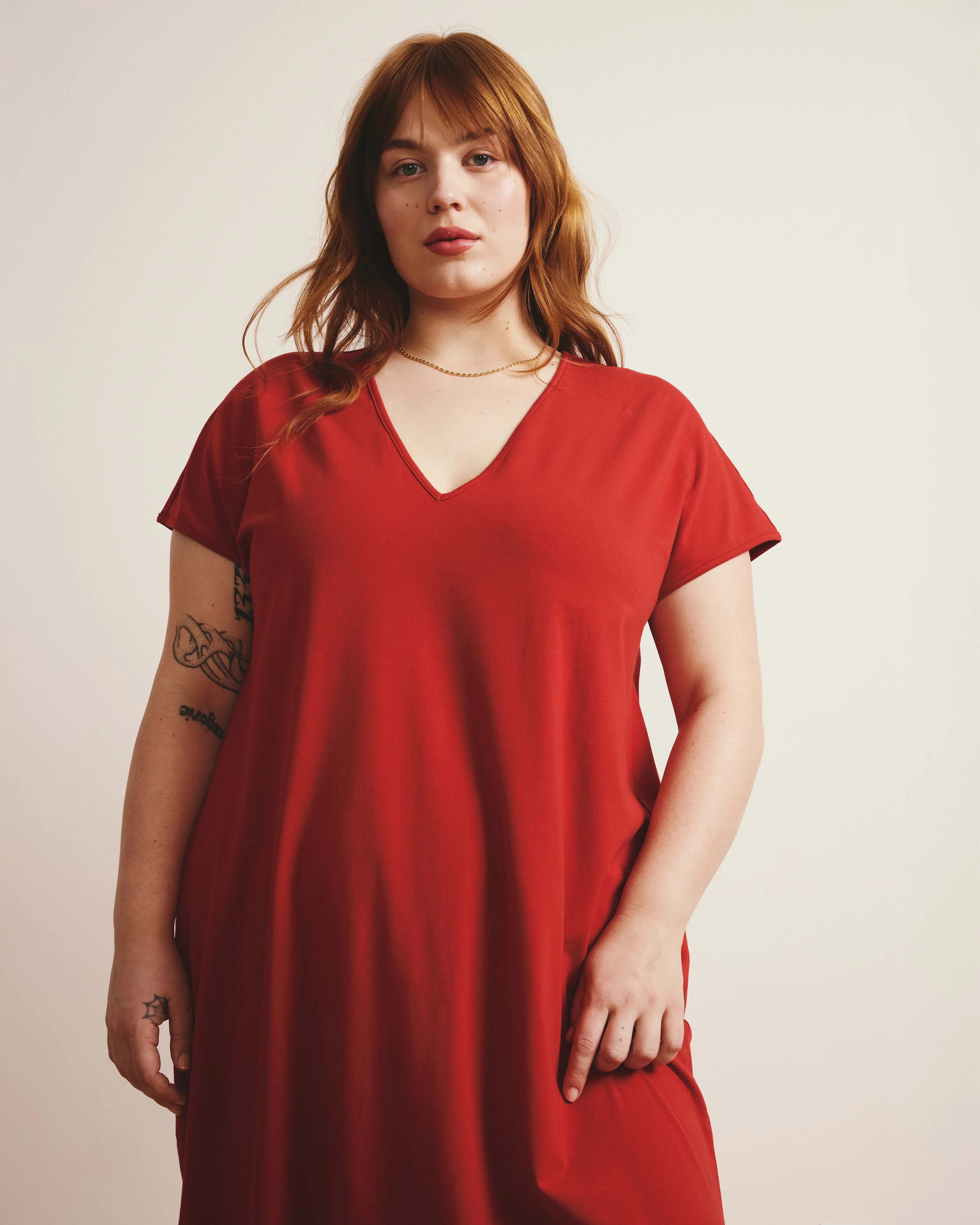Iconic Geneva V-Neck Dress - Ruby Red - Image 3