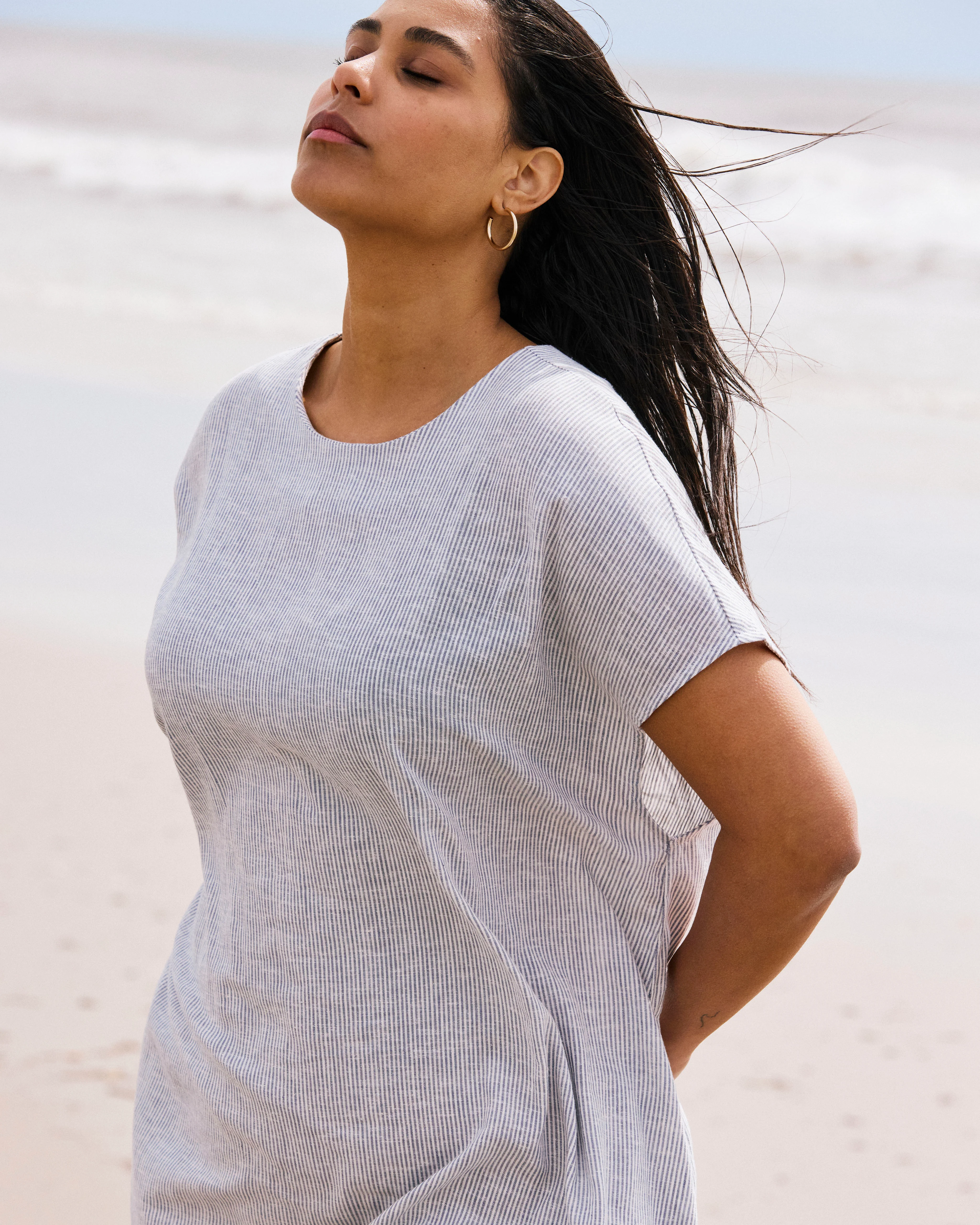 Iconic Stretch Linen Geneva Dress - Beach Stripe - Image 5