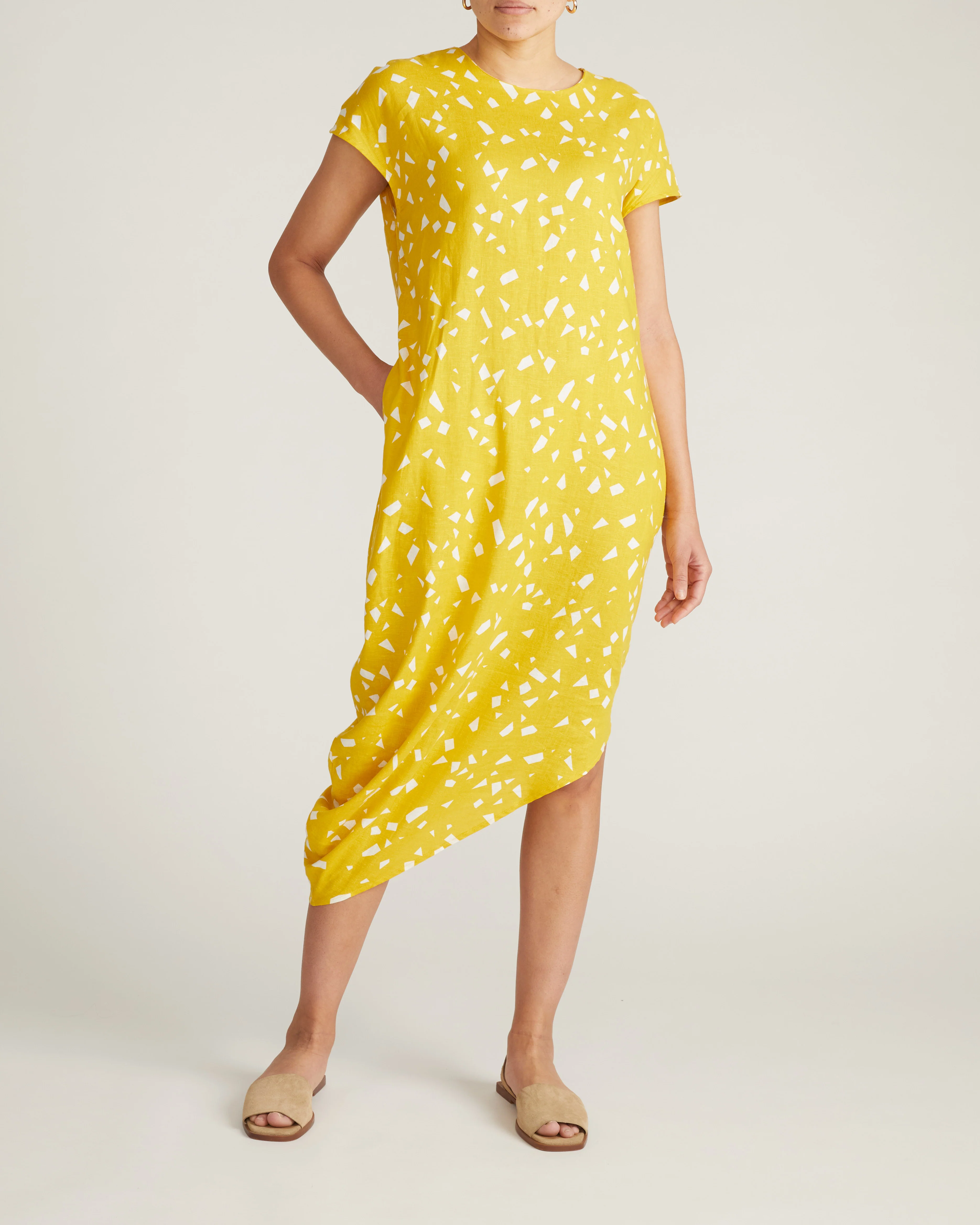 Iconic Stretch Linen Geneva Dress - Yellow Confetti Print - Image 3