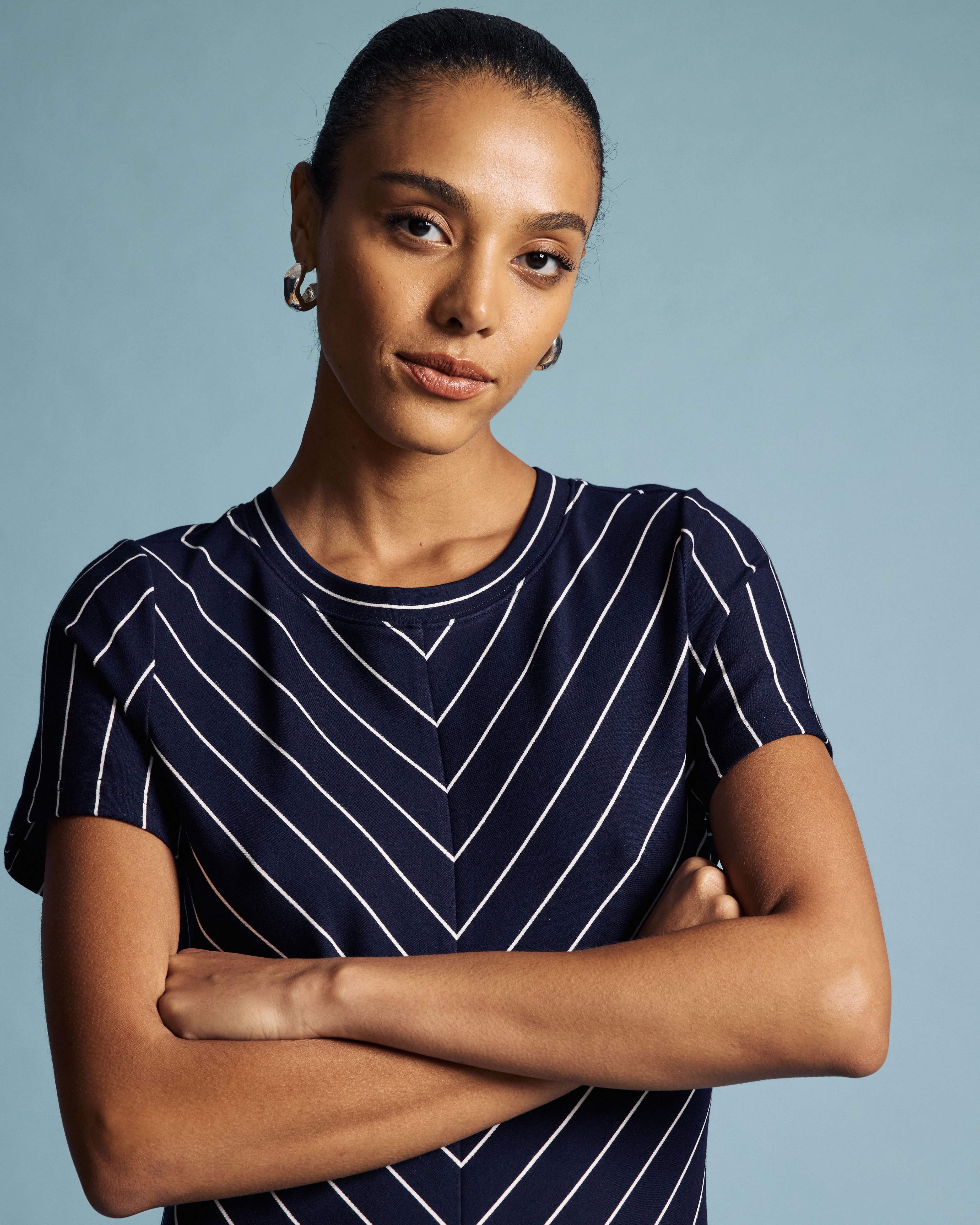 Imani Ponte Dress - Navy Pinstripe - Image 7