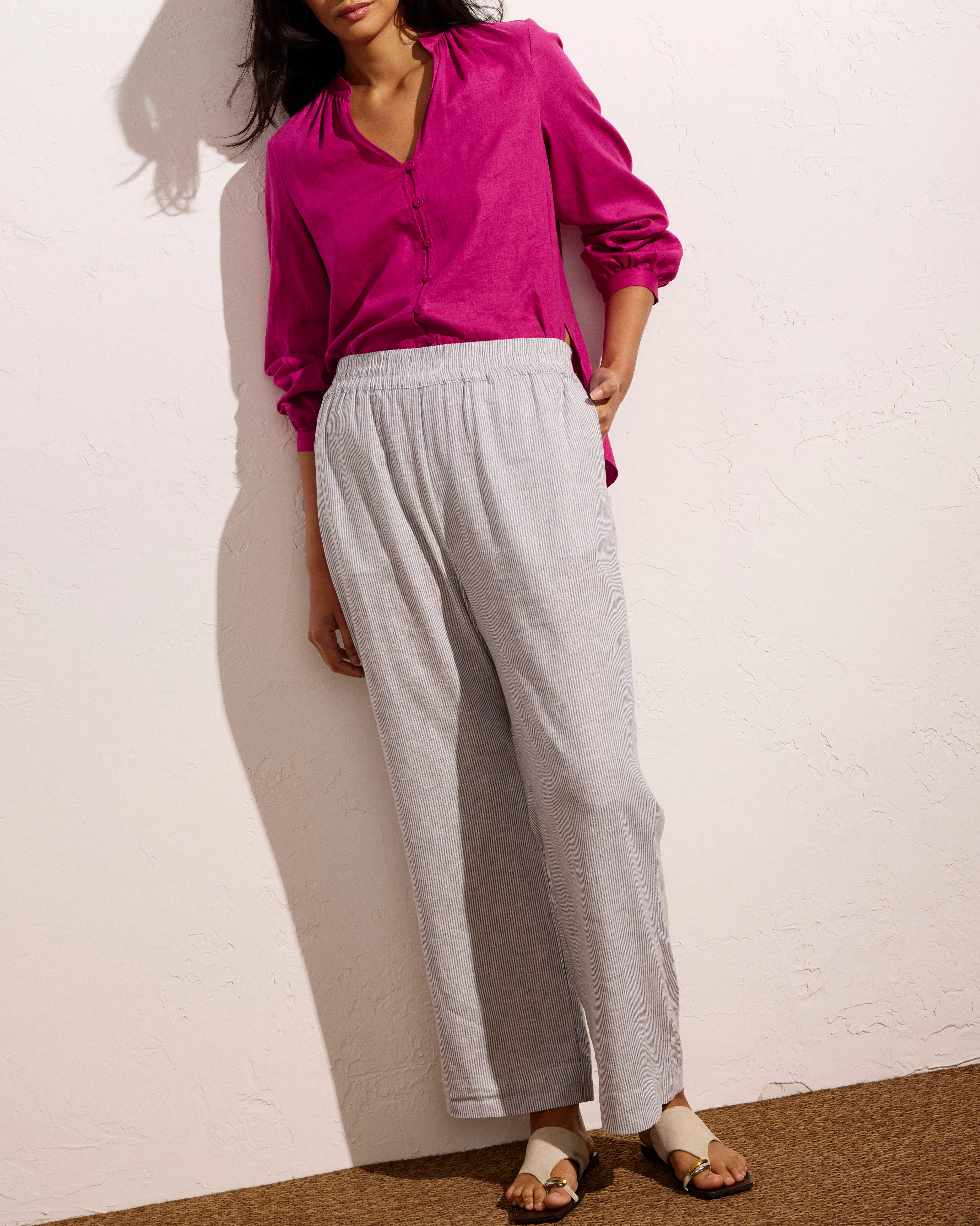 Iris Linen Easy Pull-On Pants - Beach Stripe - Image 2