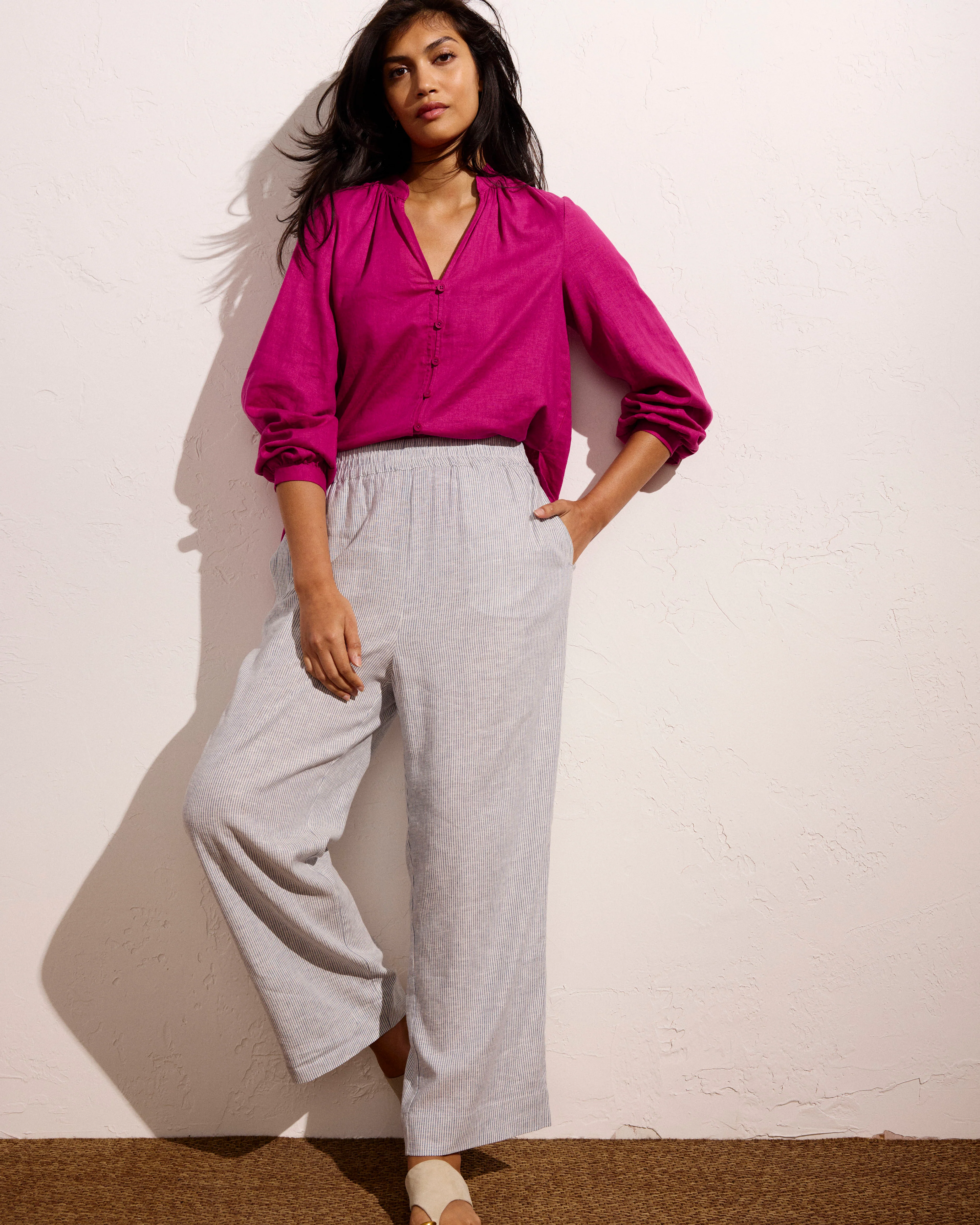 Iris Linen Easy Pull-On Pants - Beach Stripe - Image 4