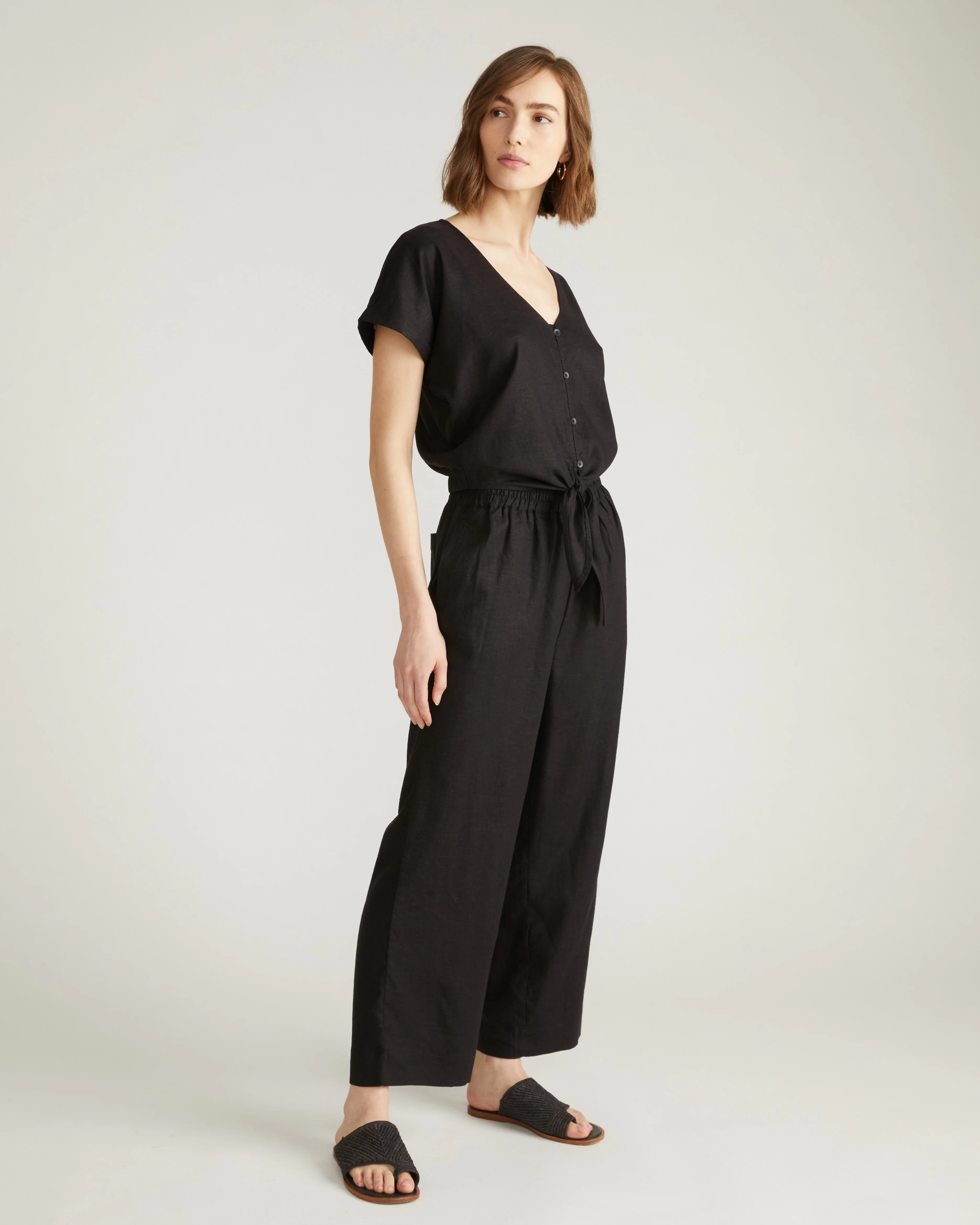 Iris Linen Easy Pull-On Pants - Black - Image 5