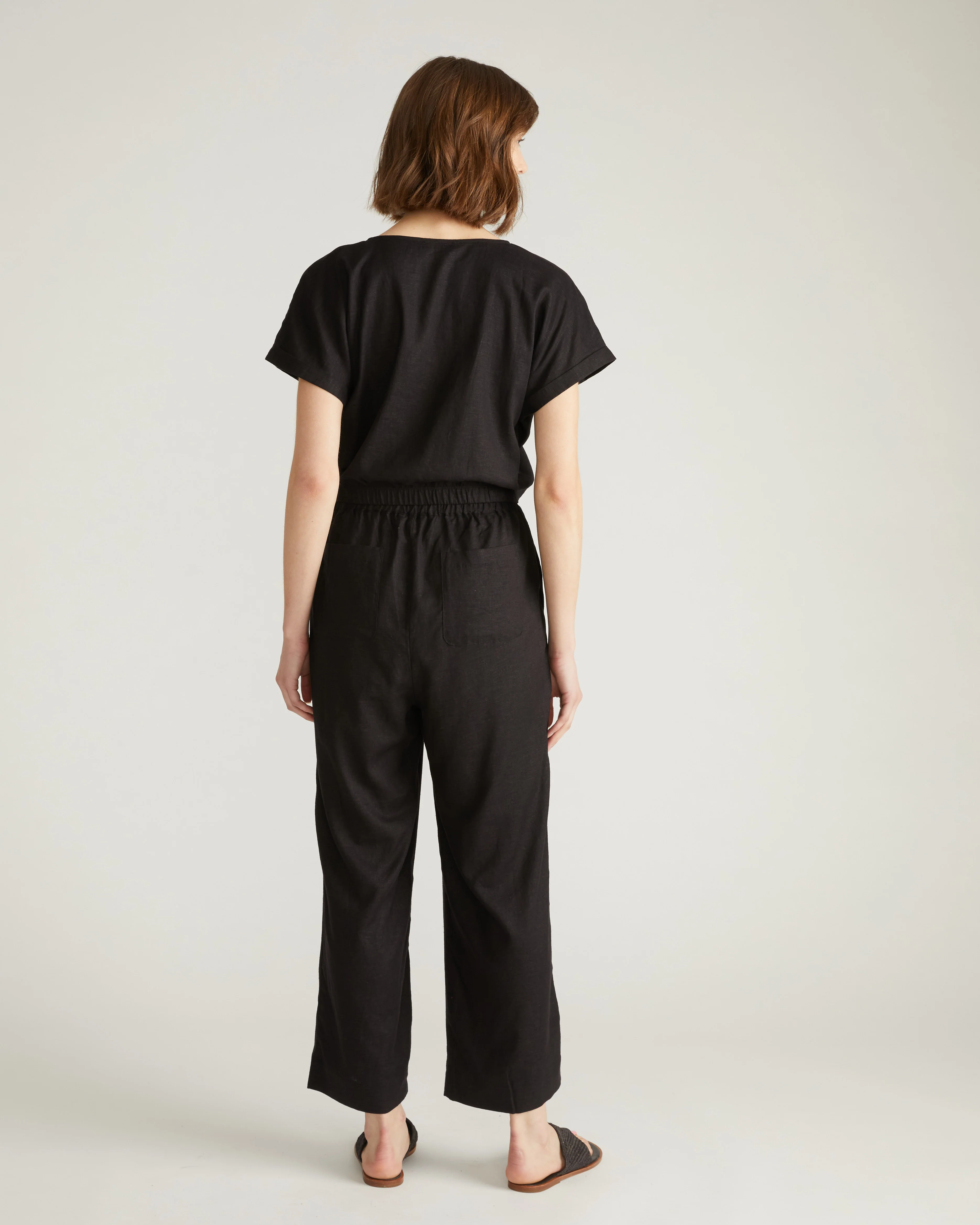 Iris Linen Easy Pull-On Pants - Black - Image 6