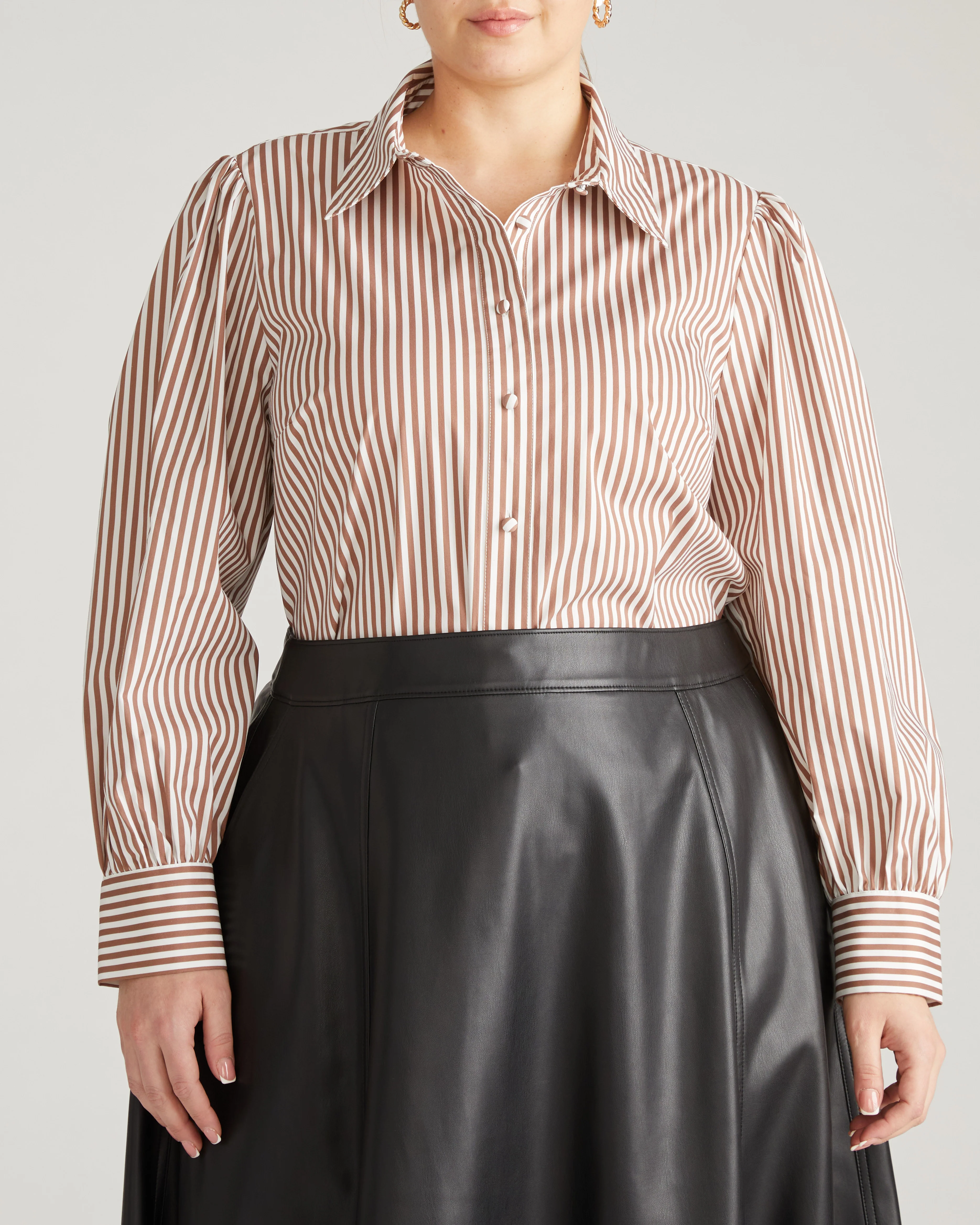 Janet Tie-Neck Cotton Poplin Shirt - Allspice/White Stripe - Image 7