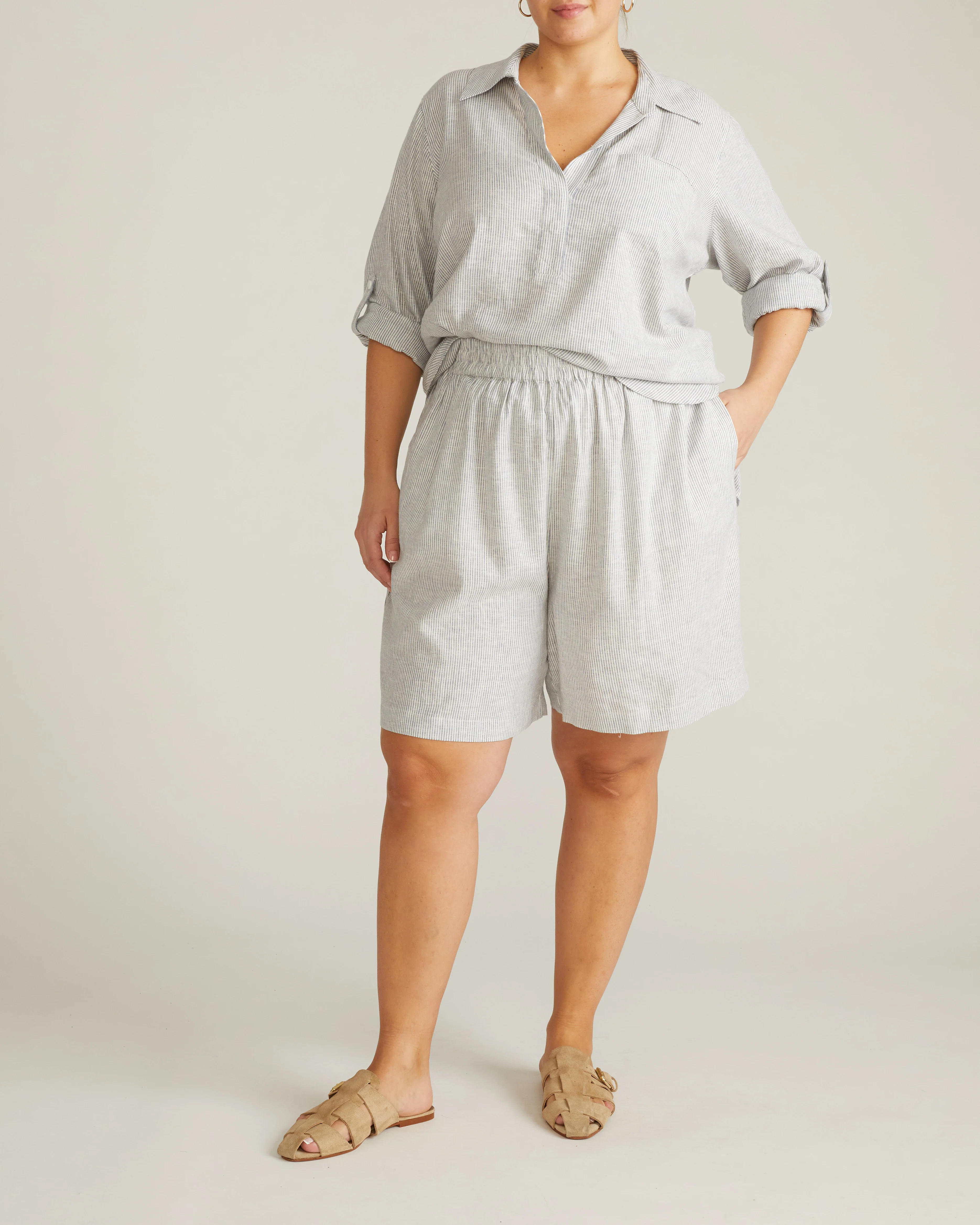Juniper Linen Easy Pull-On Shorts - Beach Stripe - Image 4