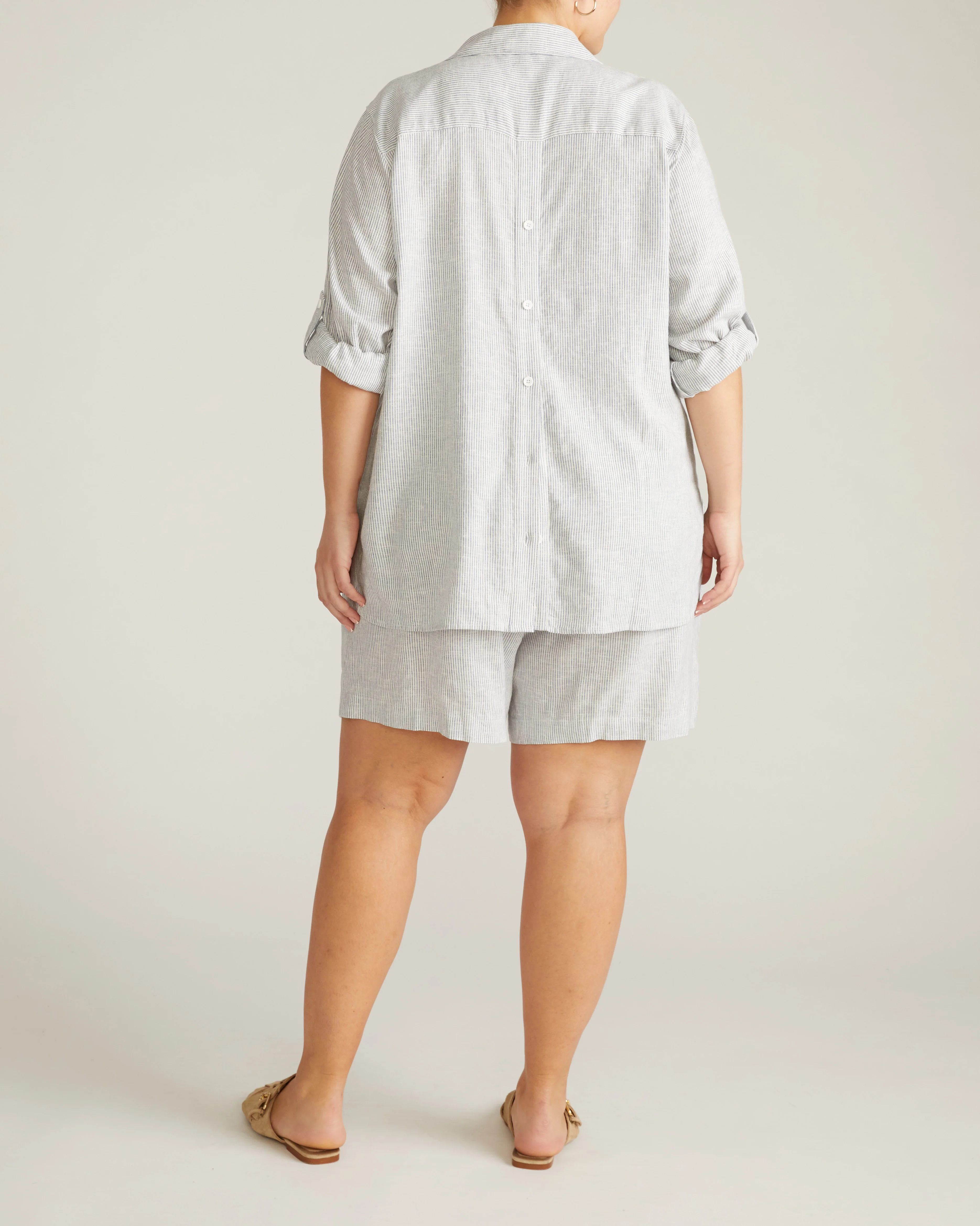 Juniper Linen Easy Pull-On Shorts - Beach Stripe - Image 6