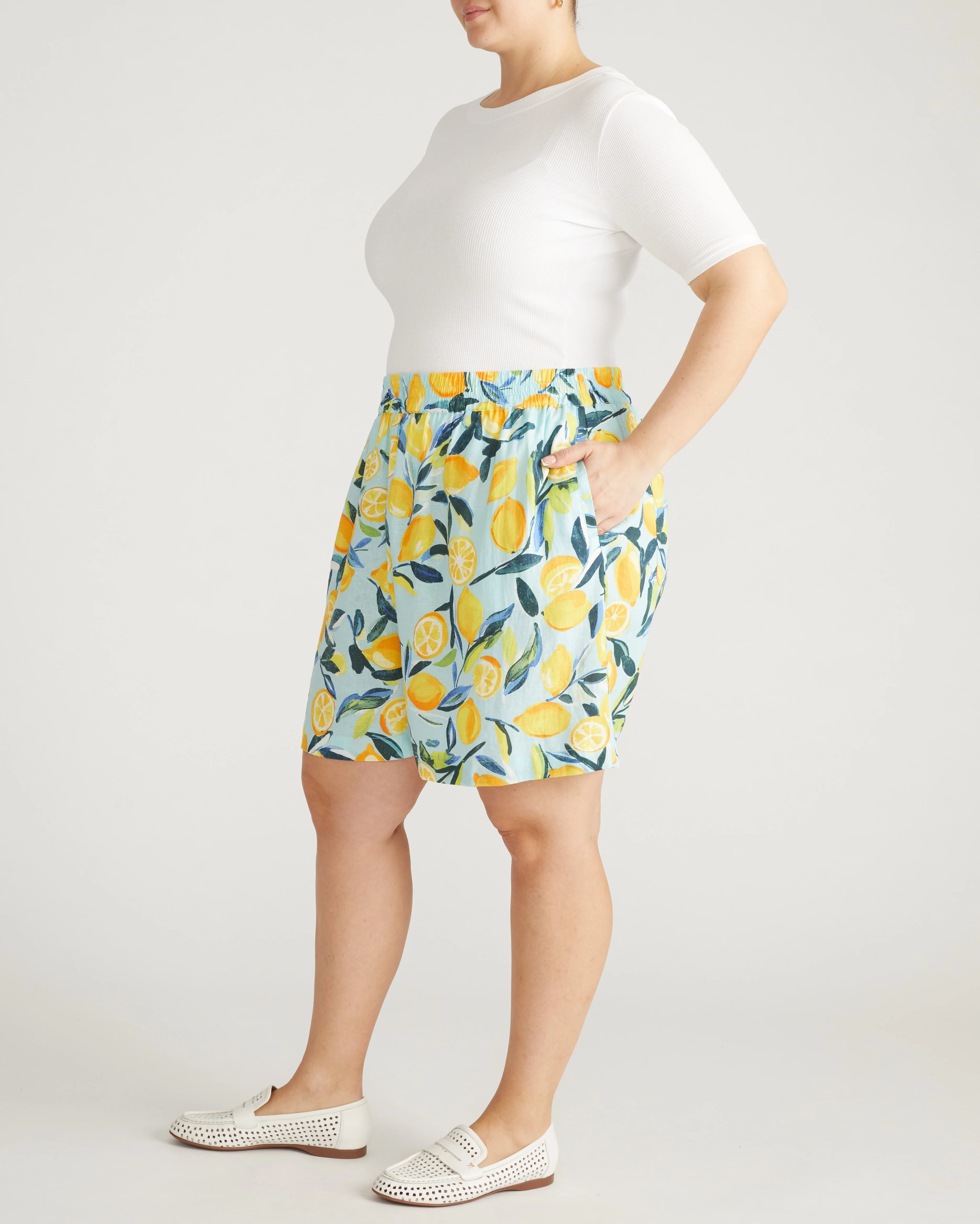 Juniper Linen Easy Pull-On Shorts - Limoncello Print - Image 3