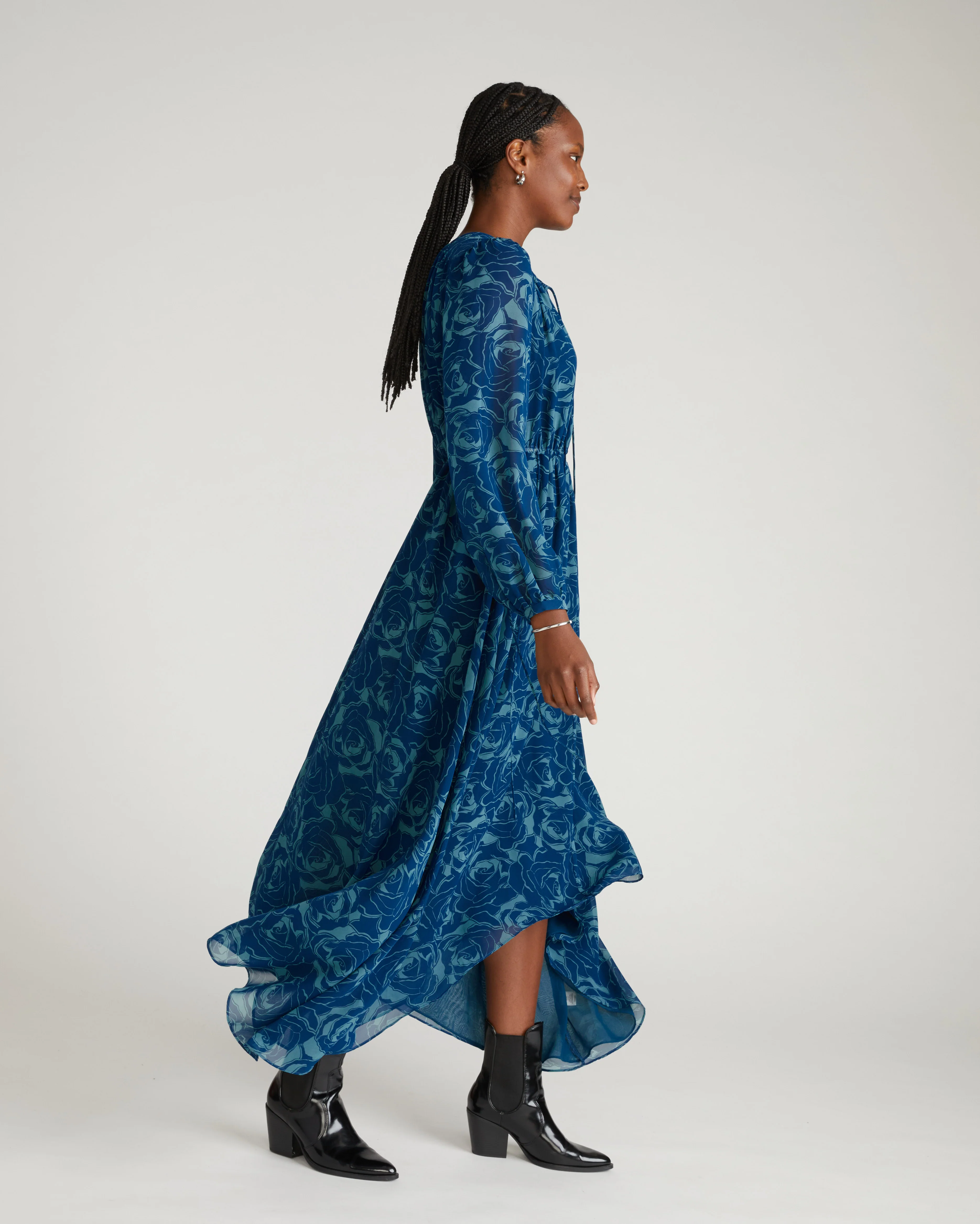 Karina Chiffon Dress - Rose Print in Deep Teal - Image 2