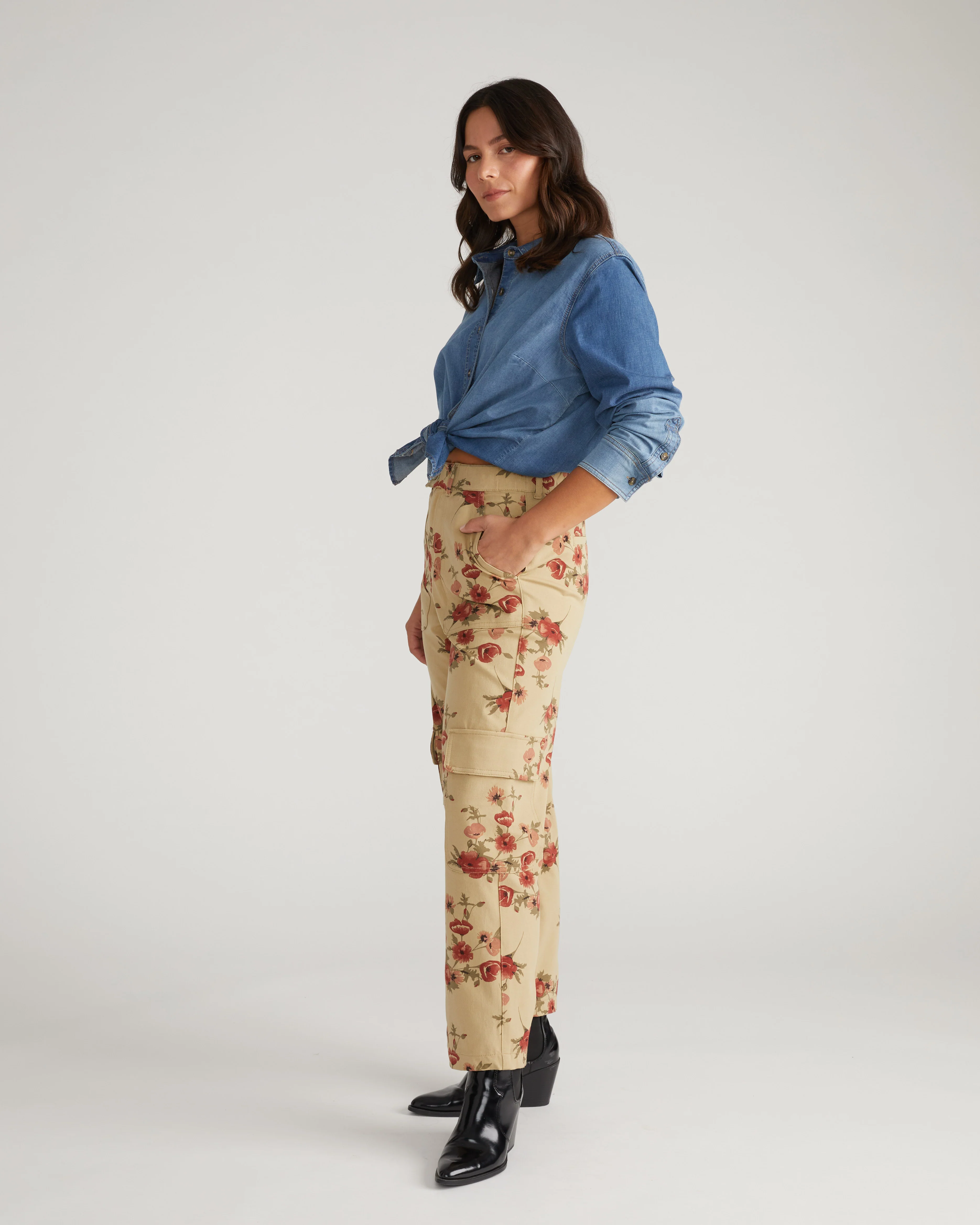 Karlee Stretch Cotton Twill Cargo Pants - Wild Flower Bouquet Print - Image 5