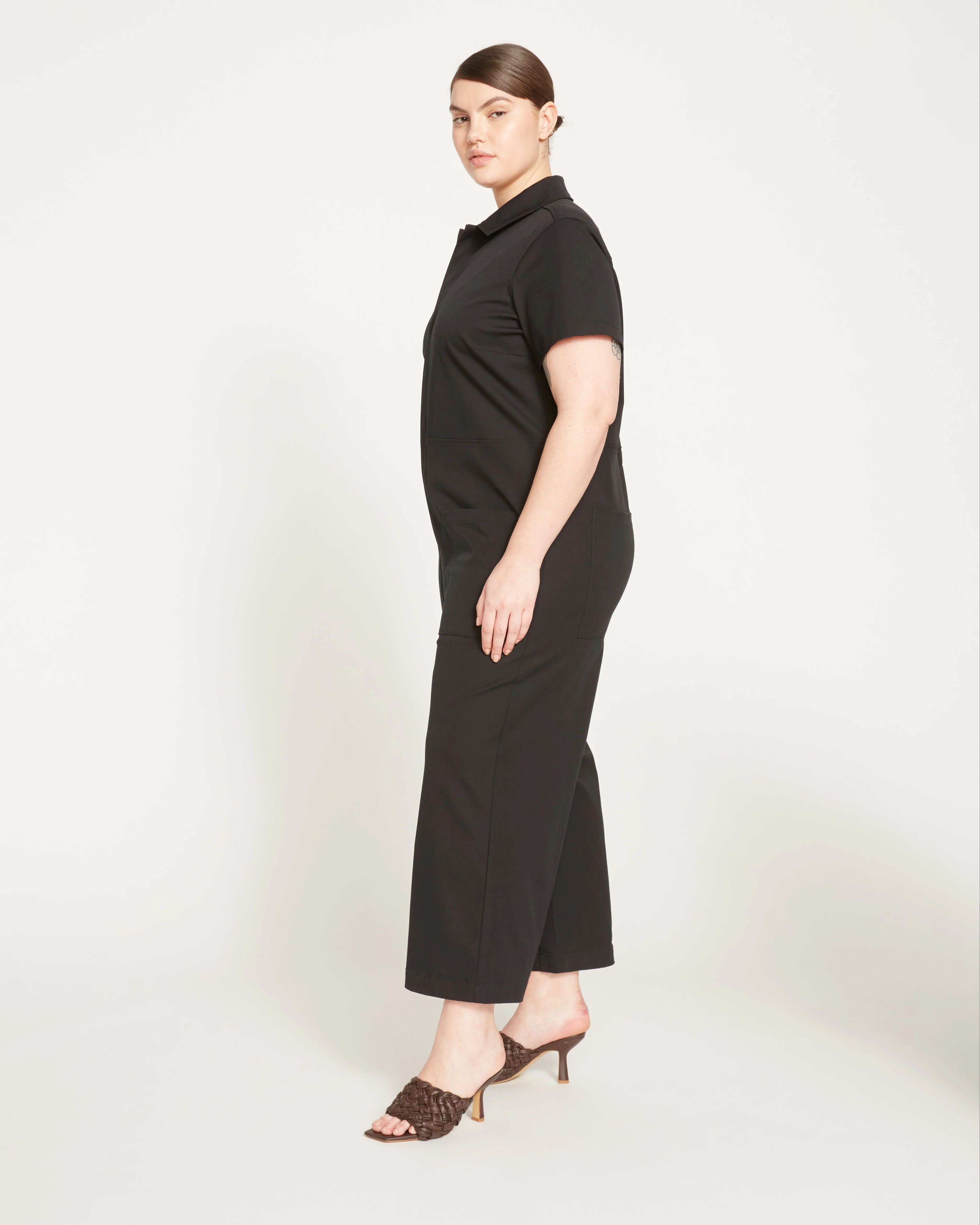 Kate Stretch Cotton Twill Jumpsuit - Black - Image 6