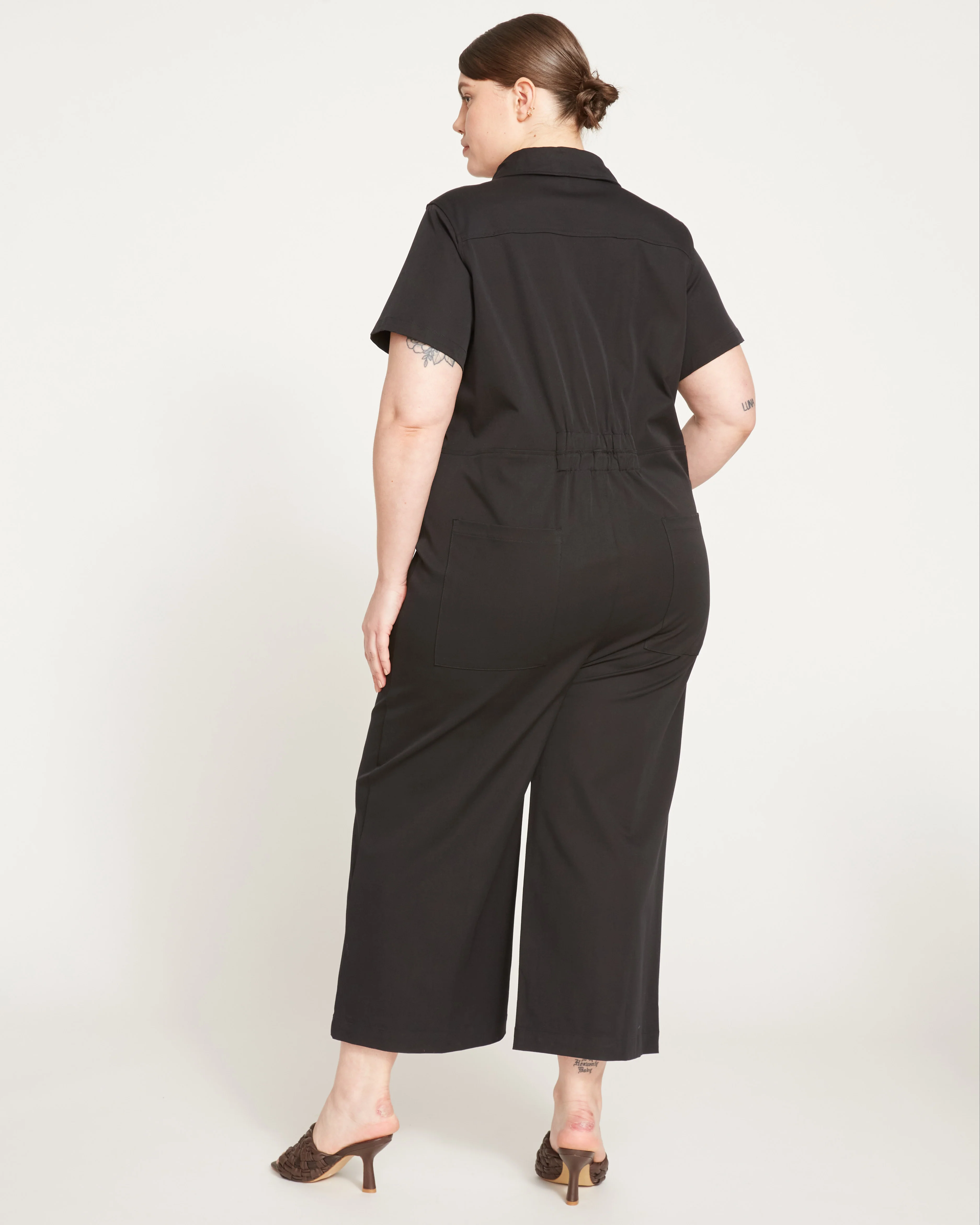 Kate Stretch Cotton Twill Jumpsuit - Black - Image 7