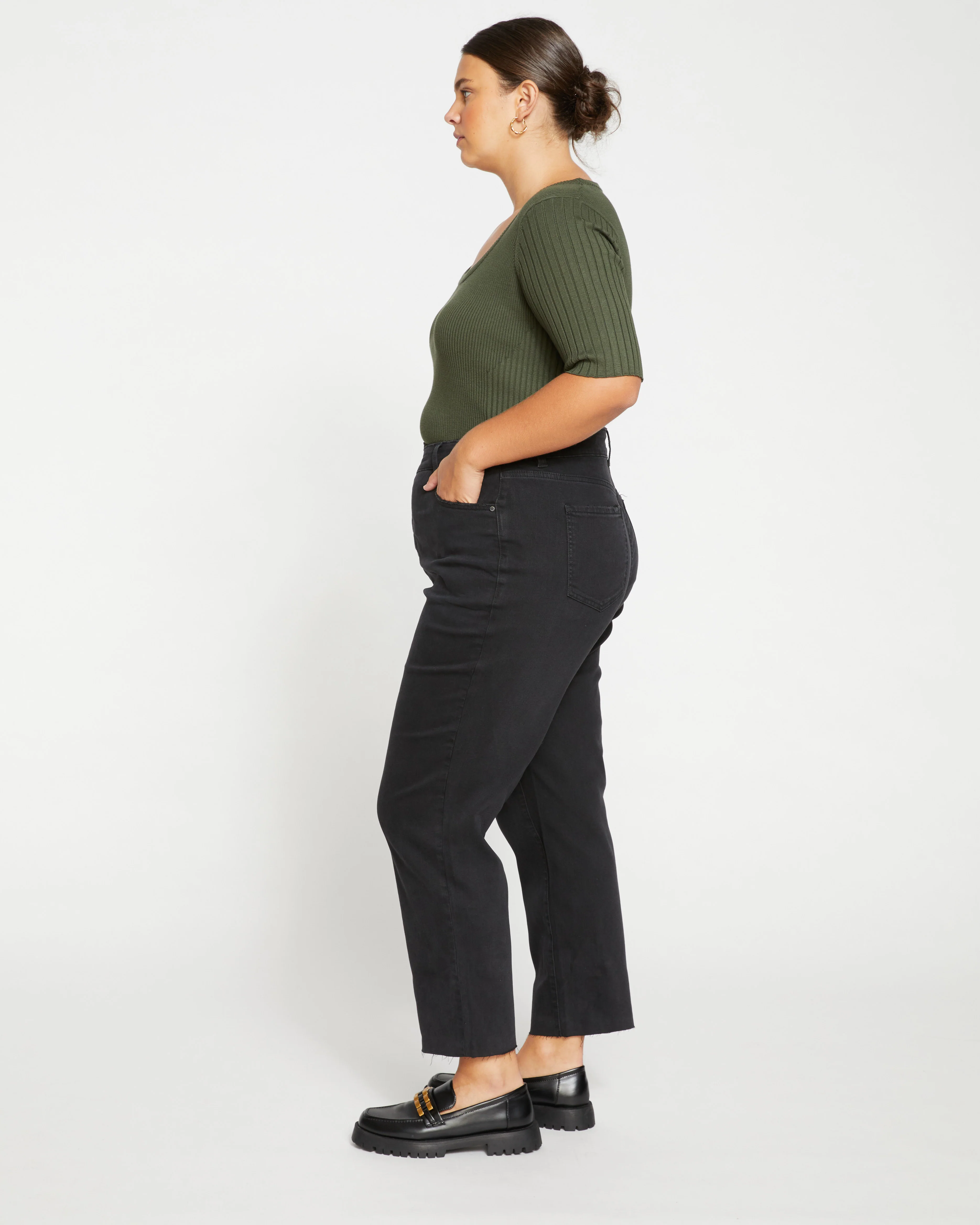 Katie High Rise Crossover Jeans - Broken Black - Image 4