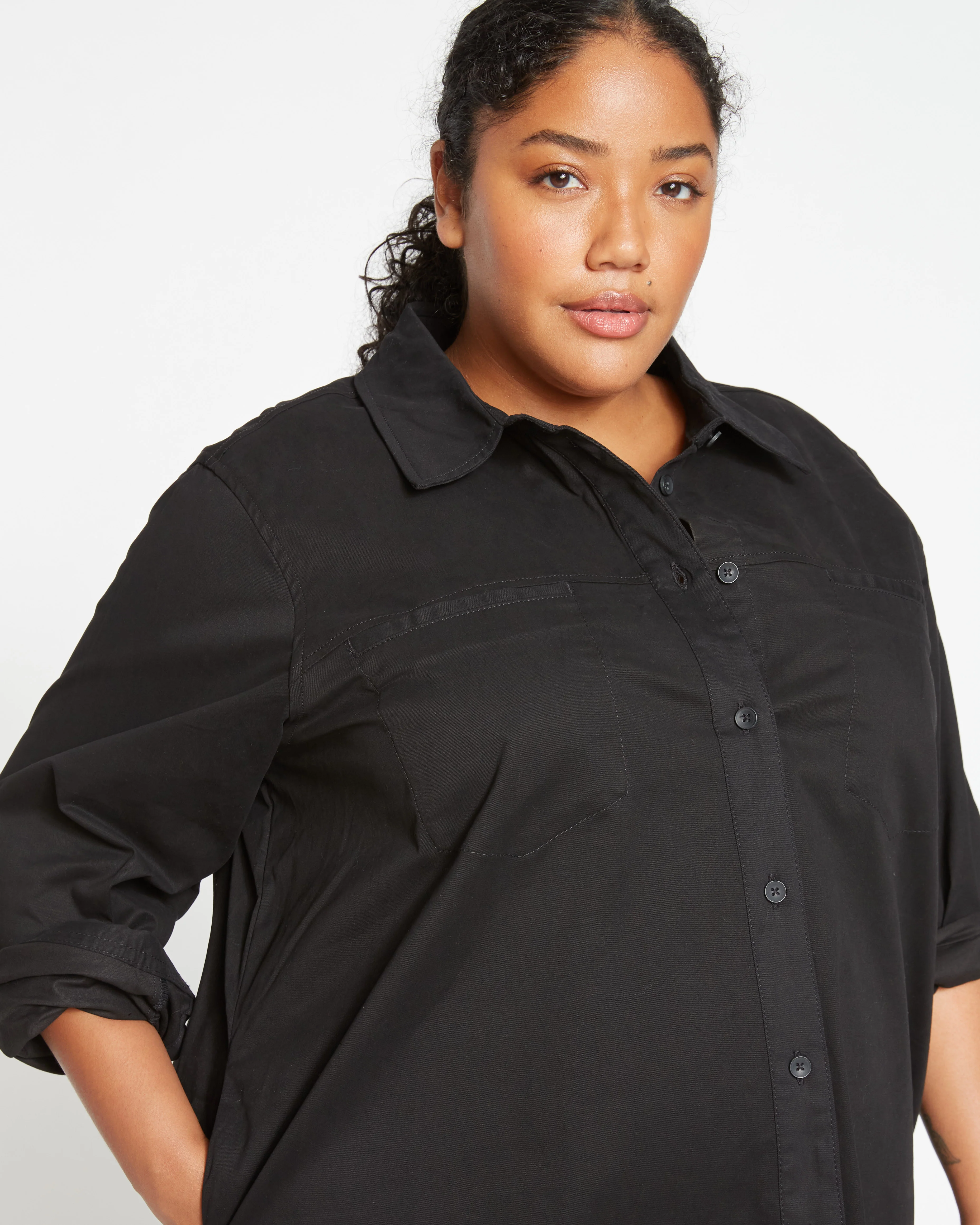 Kelly Stretch Cotton Twill Shirtdress - Black - Image 2