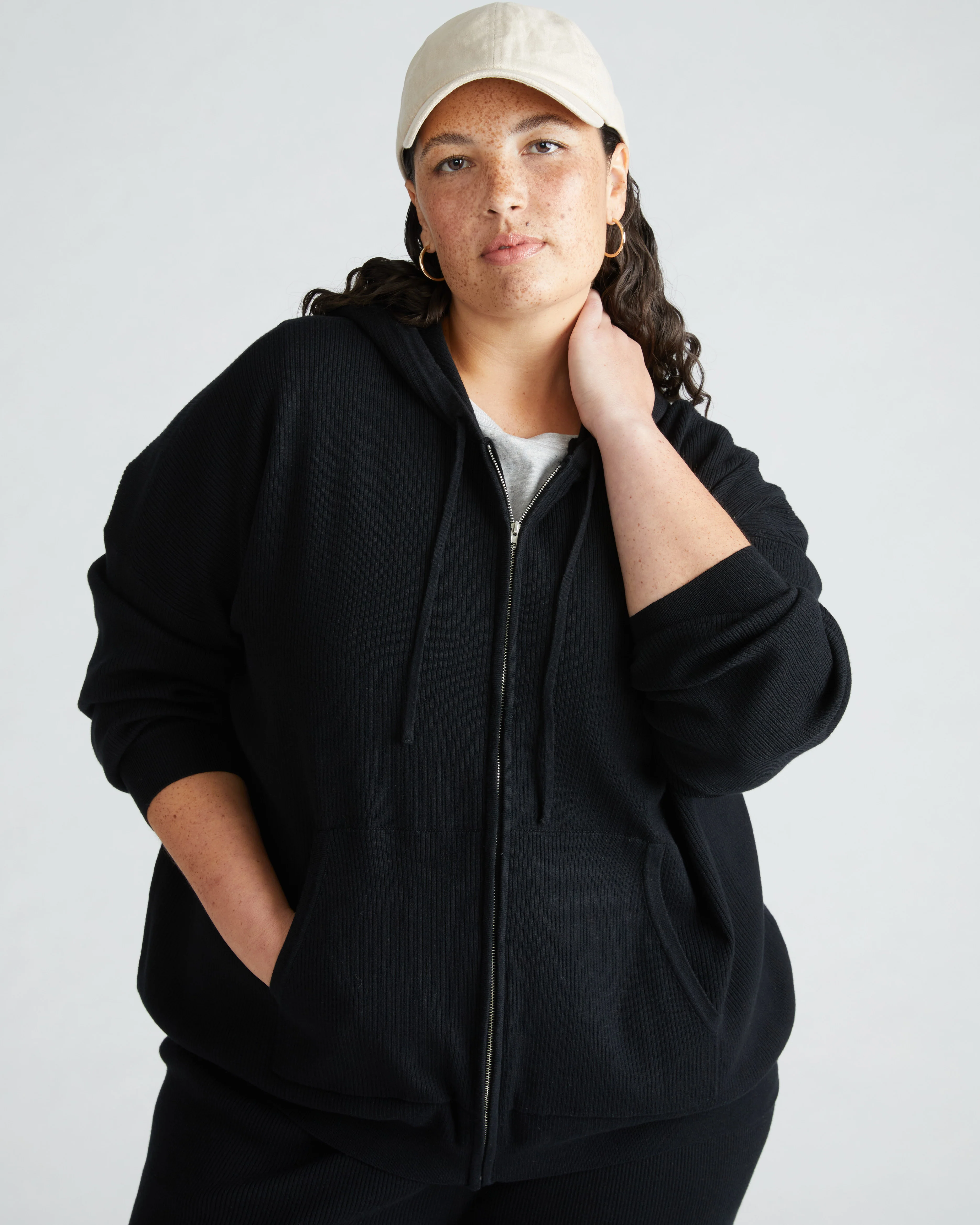 Knitted Mila Zip Hoodie - Black - Image 3