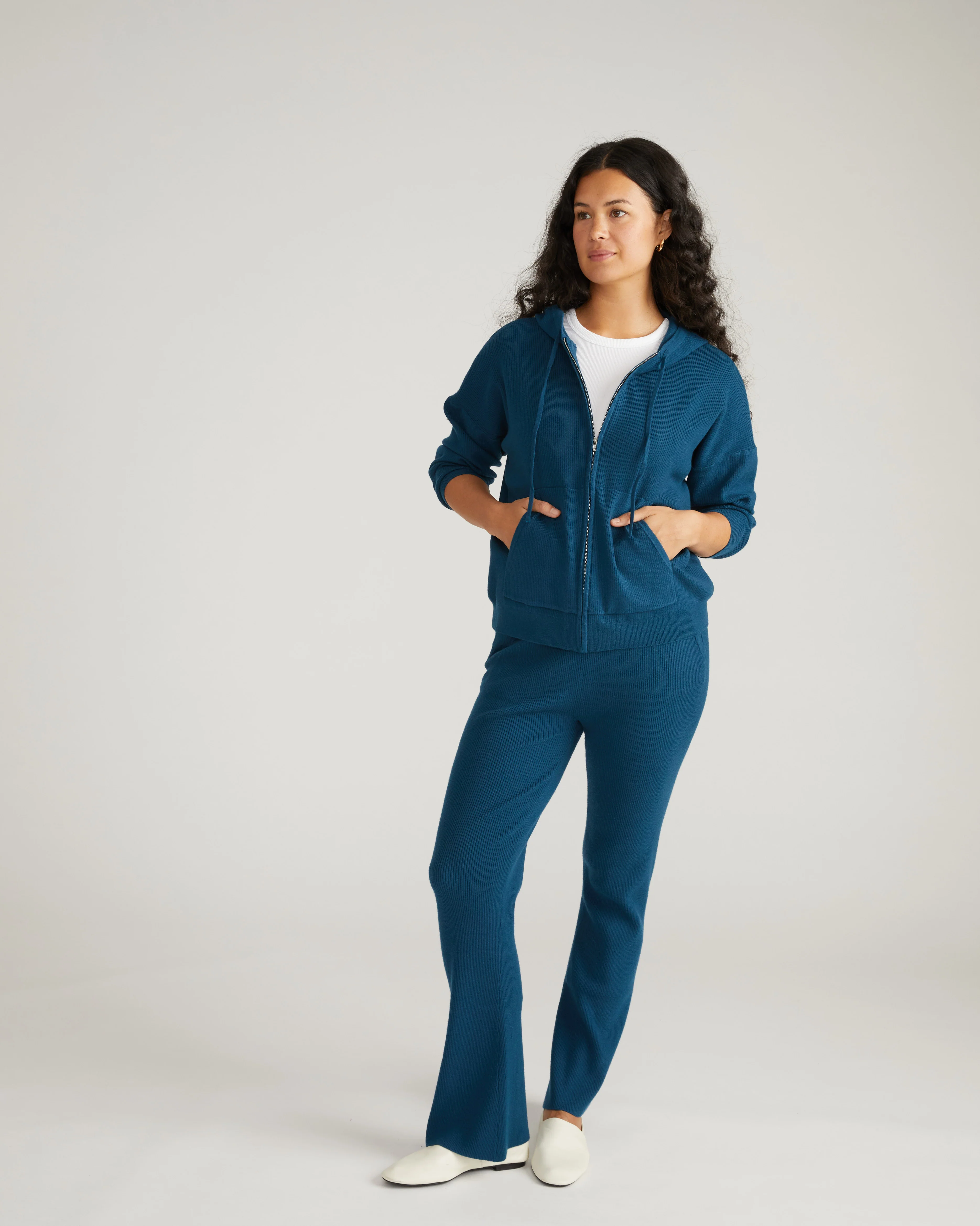 Knitted Mila Zip Hoodie - Deep Teal - Image 2