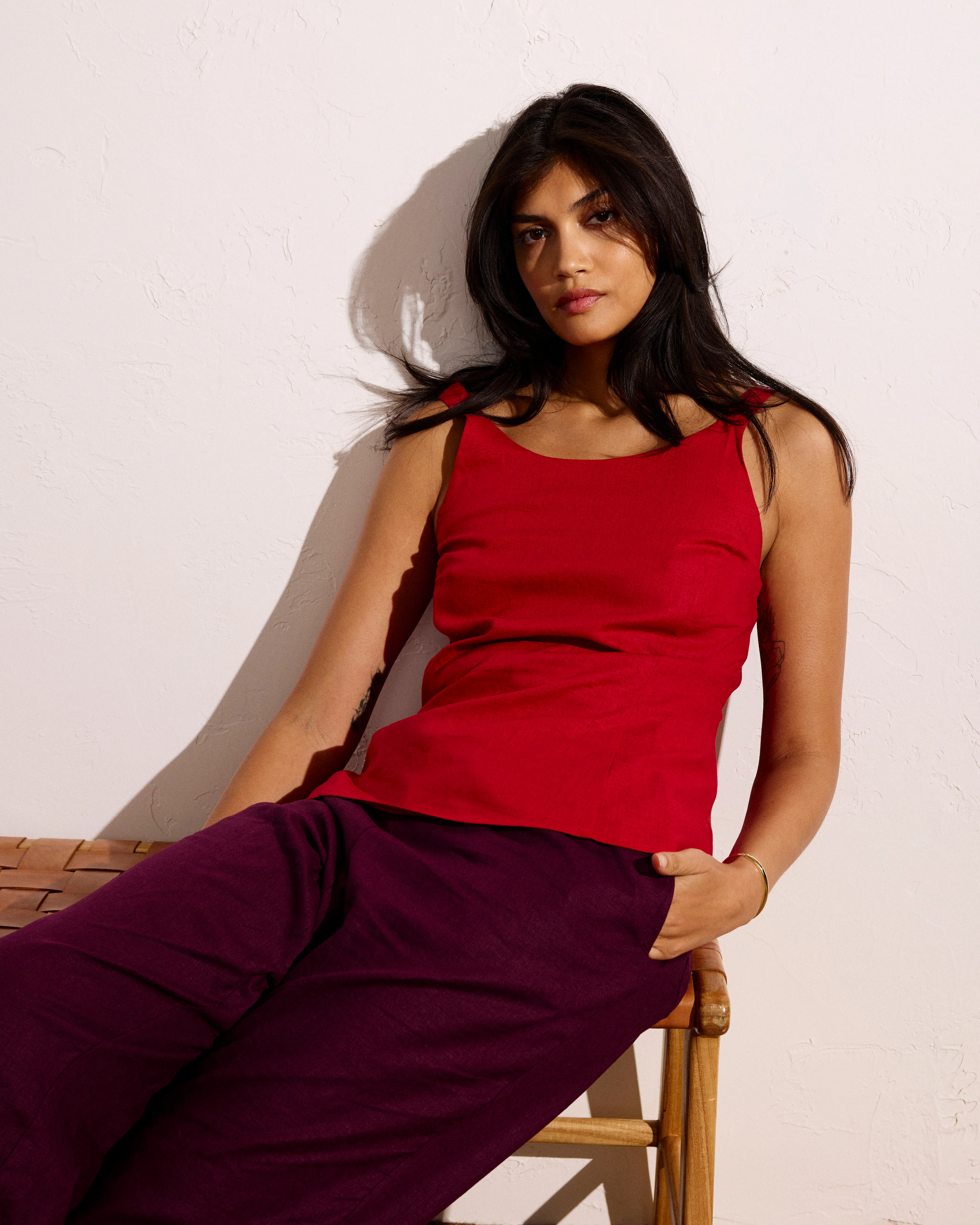 Kuki Sleeveless Linen Top - Ruby Red - Image 3