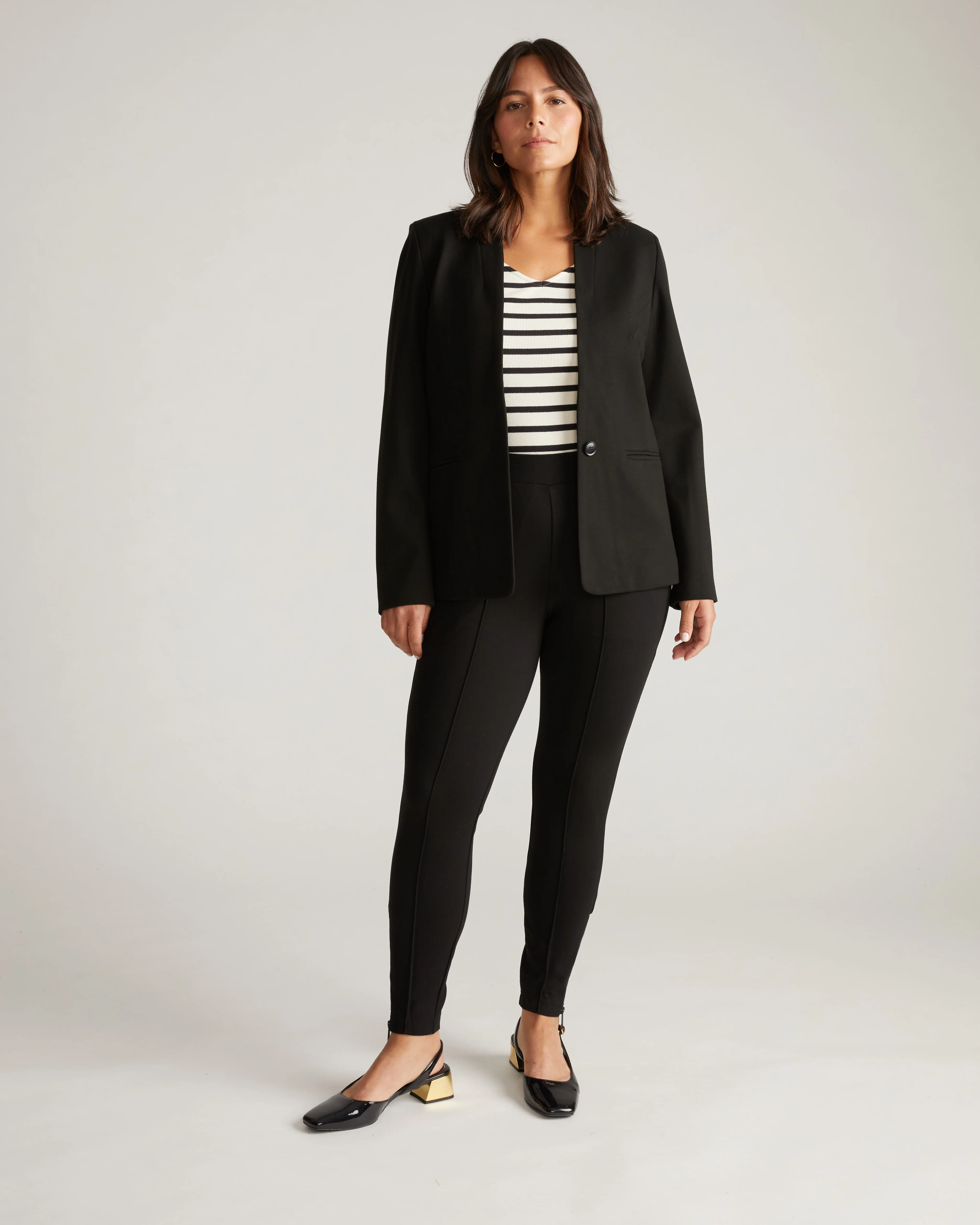 Lennox Collarless Ponte Blazer - Black - Image 2