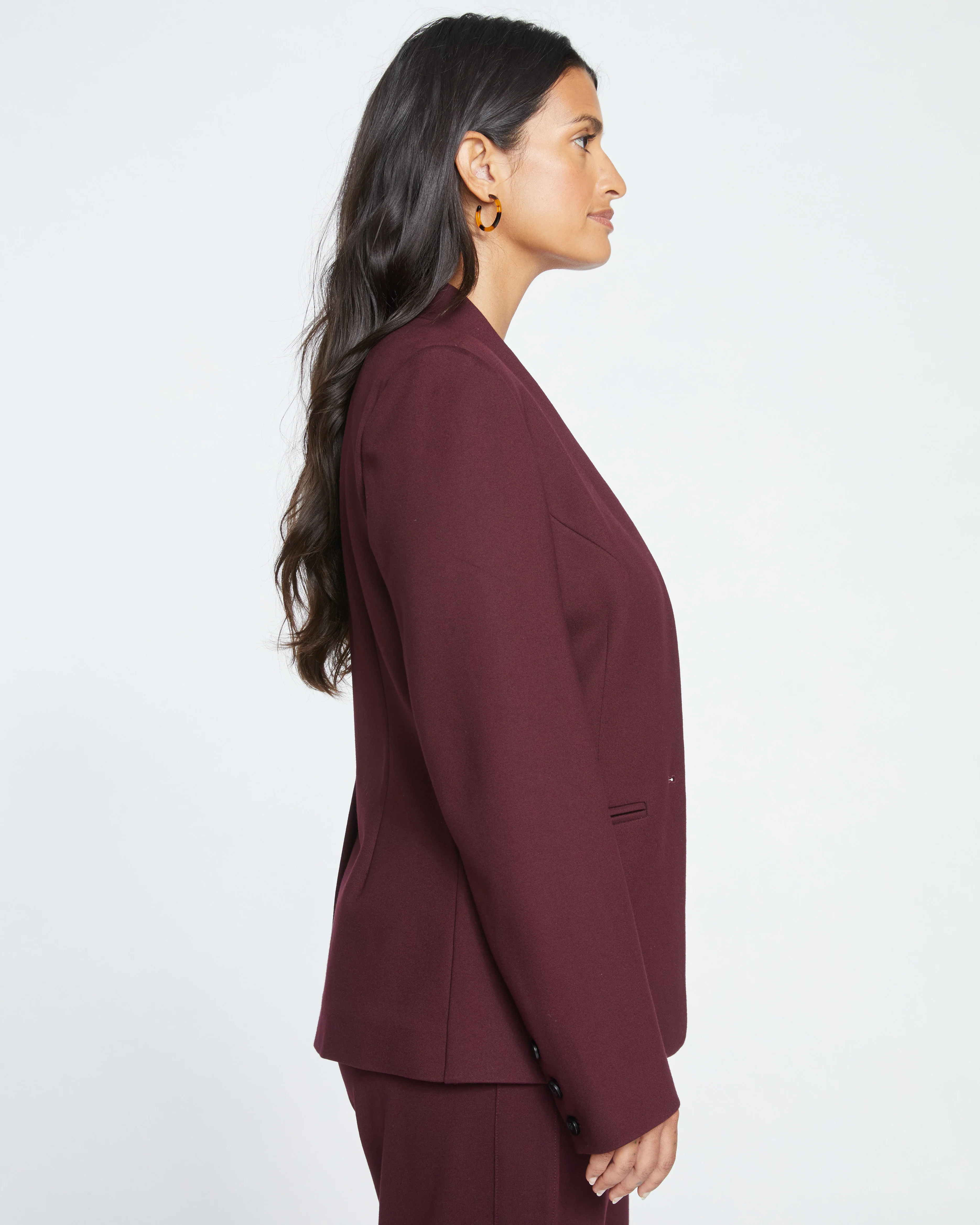 Lennox Collarless Ponte Blazer - Black Cherry - Image 4