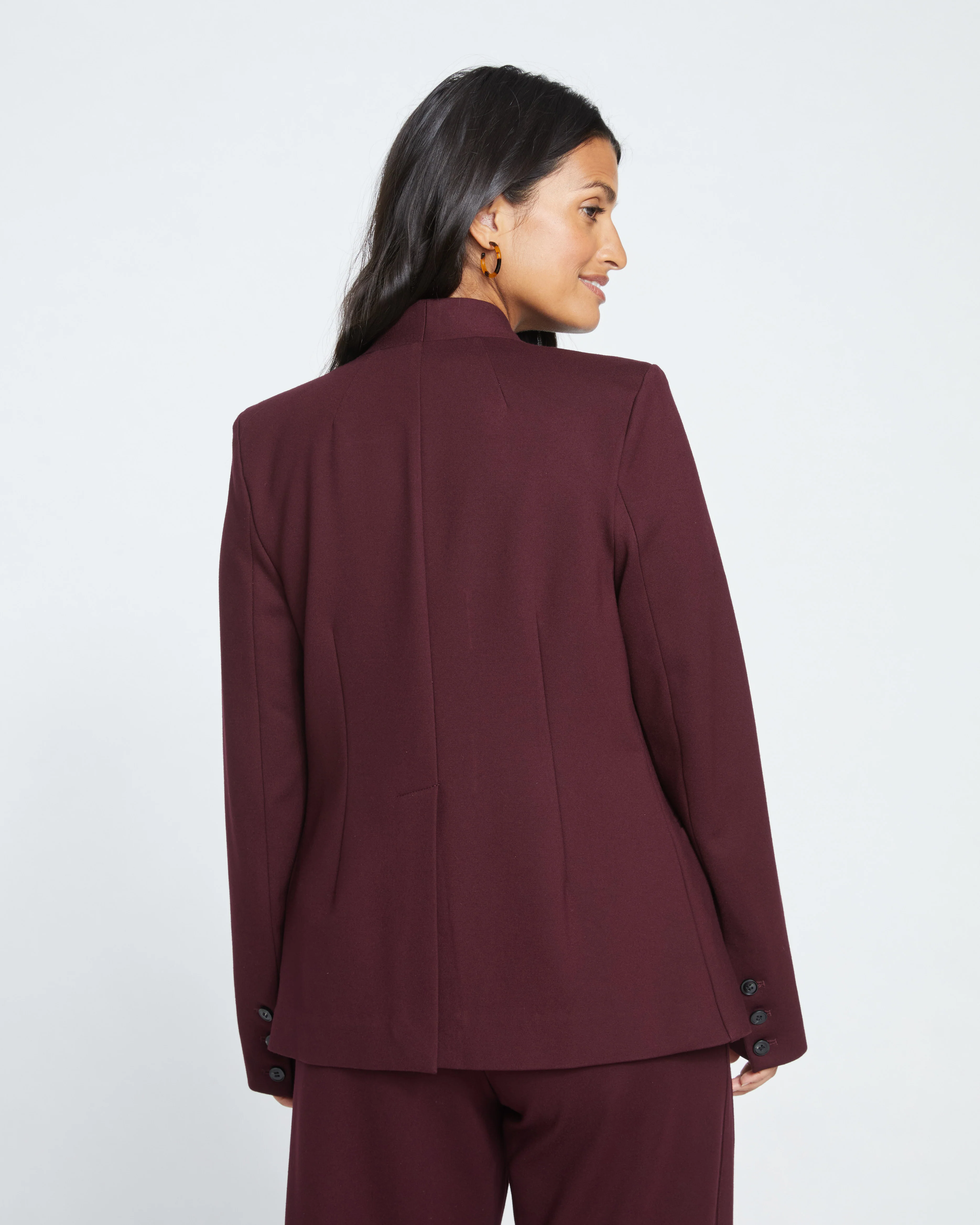 Lennox Collarless Ponte Blazer - Black Cherry - Image 5