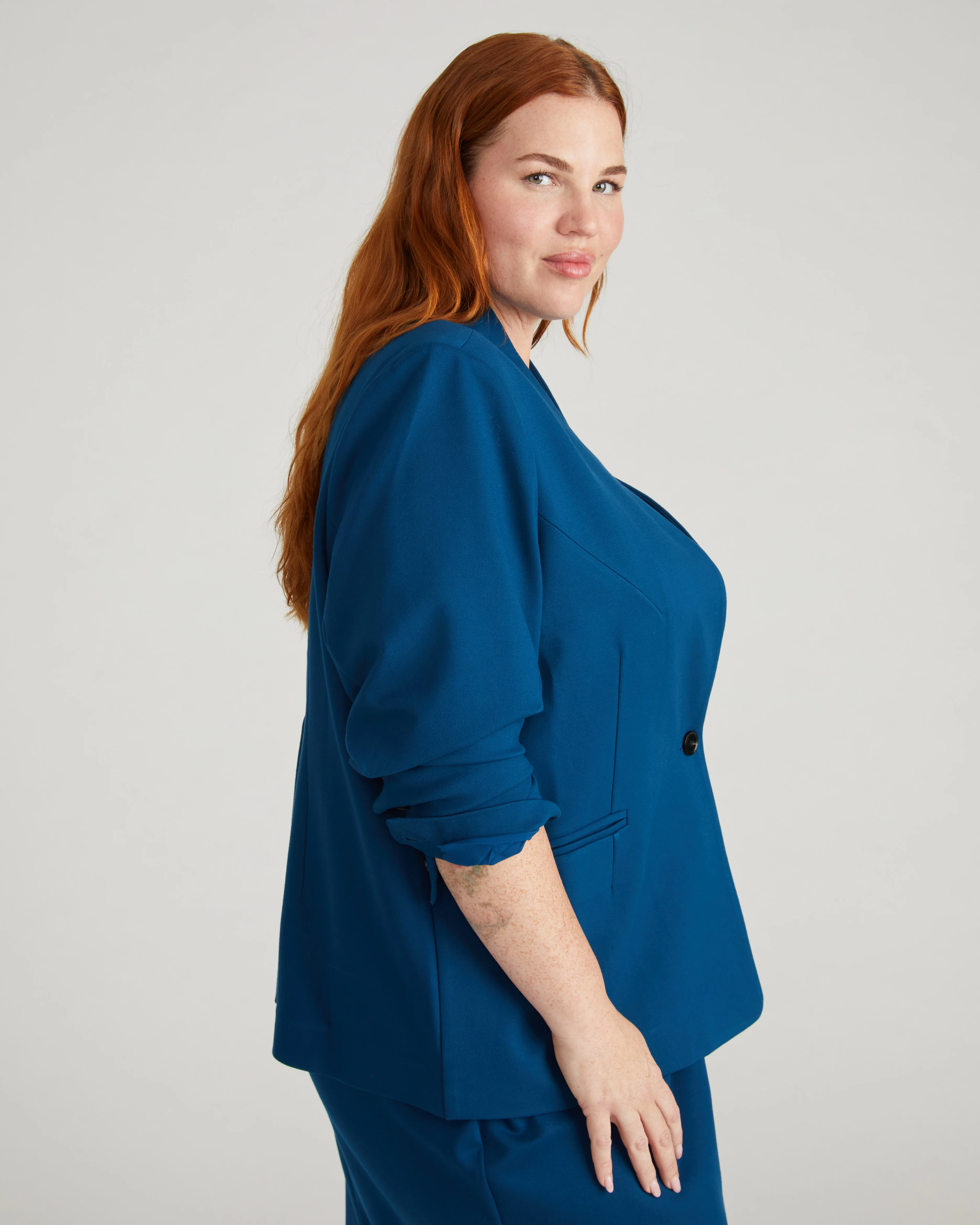 Lennox Collarless Ponte Blazer - Deep Teal - Image 4