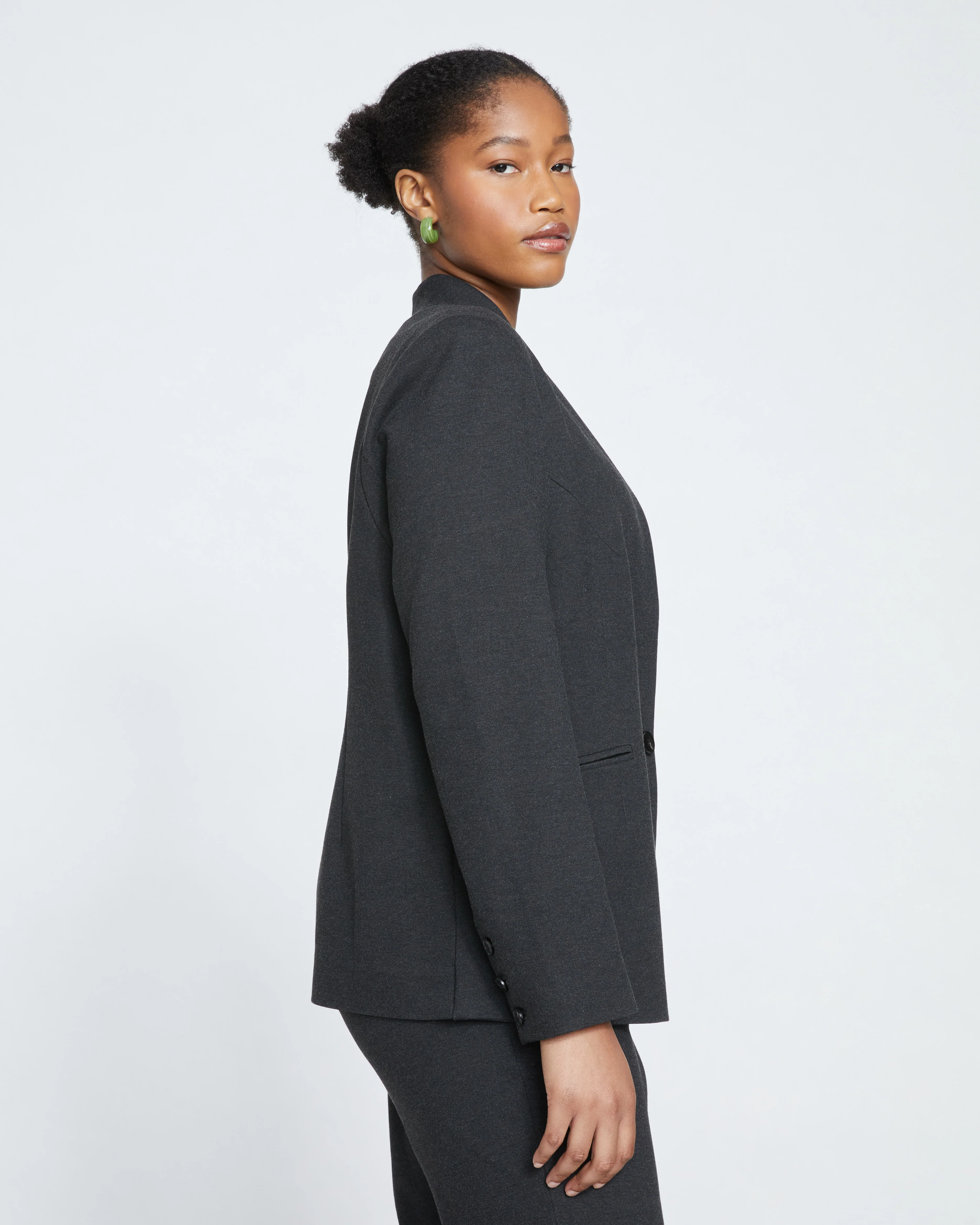 Lennox Collarless Ponte Blazer - Graphite - Image 4