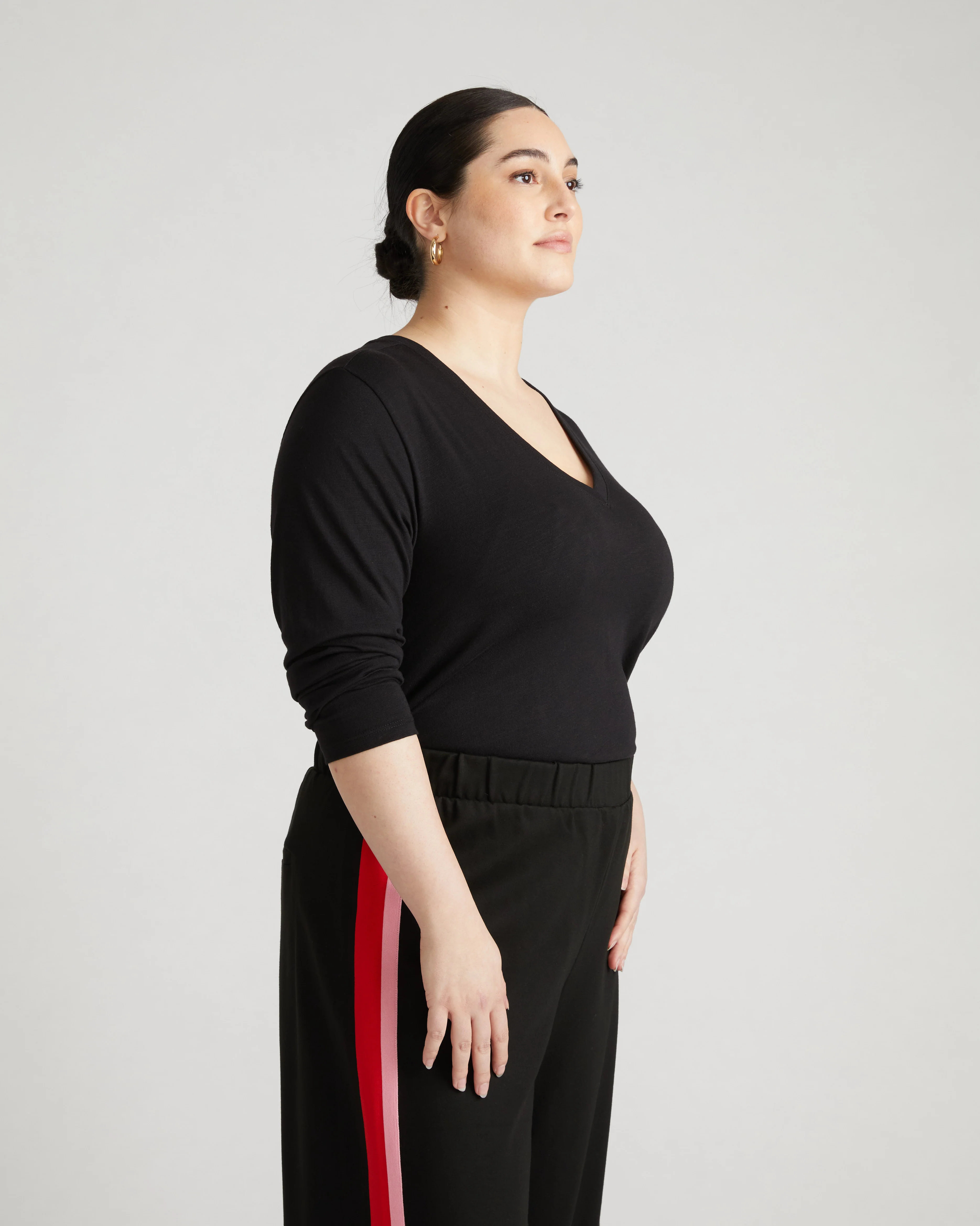 Light-As-Air Long Sleeve V Neck Tee - Black - Image 3