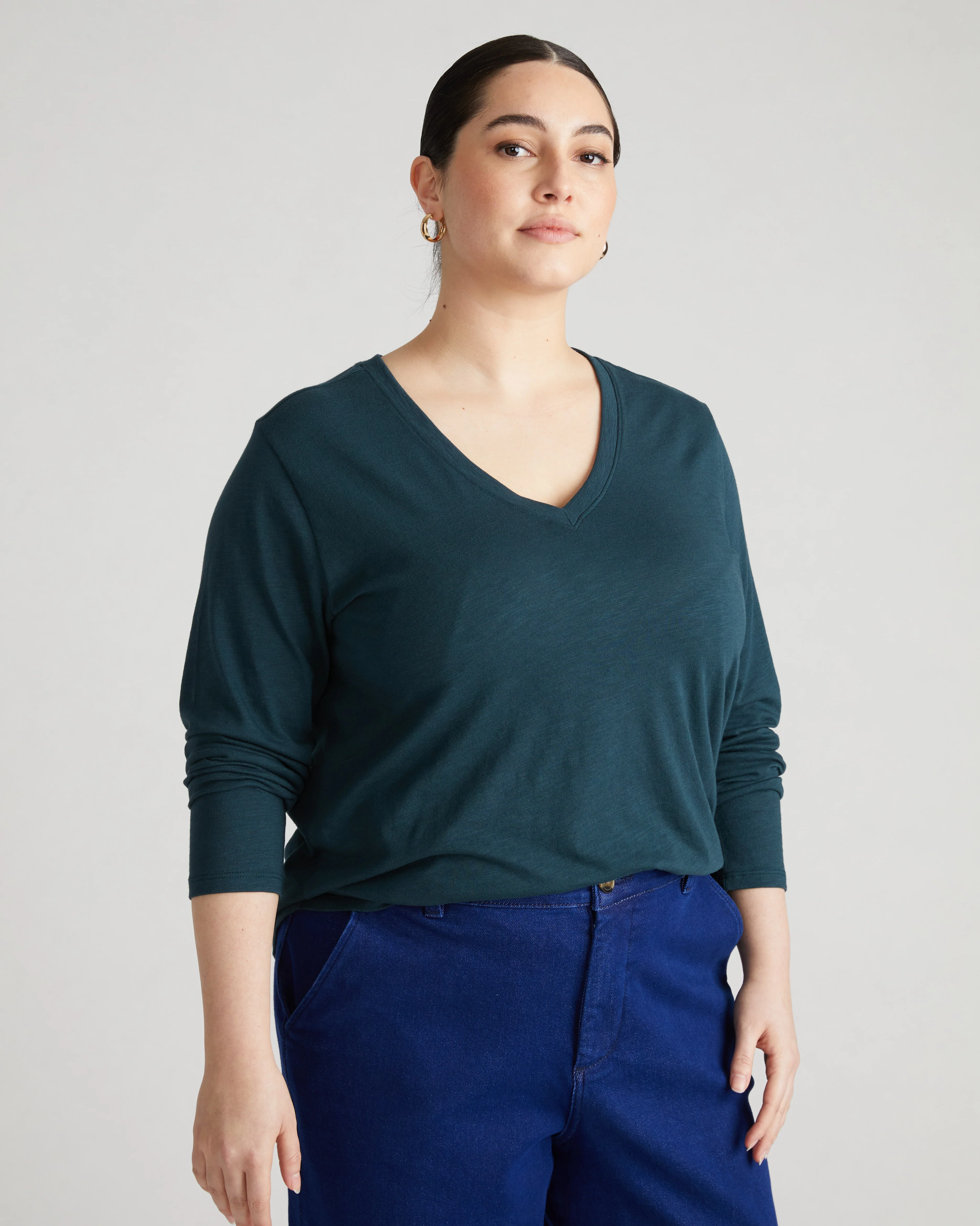 Light-As-Air Long Sleeve V Neck Tee - Deep Sea - Image 3