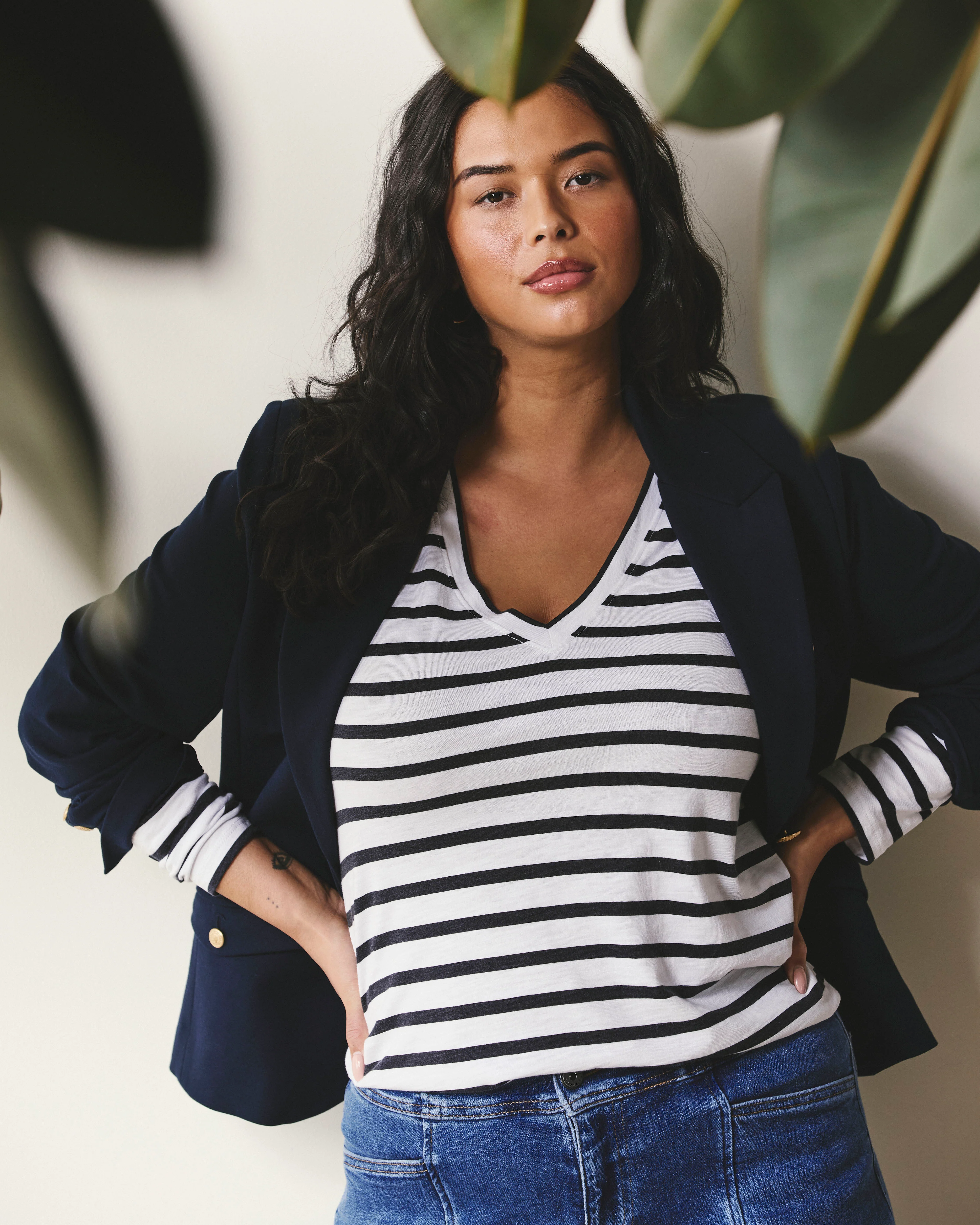 Light-As-Air Long Sleeve V Neck Tee - Zen Stripe - Image 2