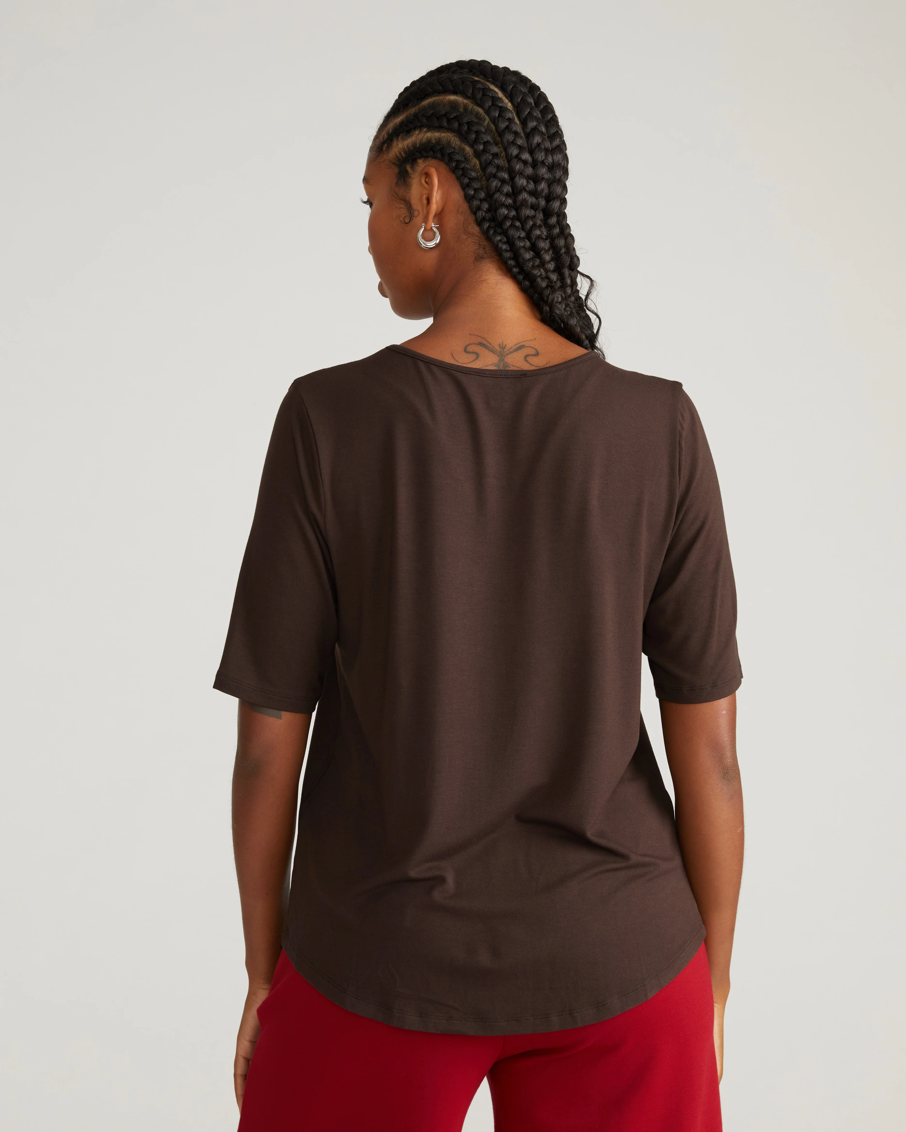 Lily Liquid Jersey Crew Neck Stovepipe Tee - Espresso - Image 3