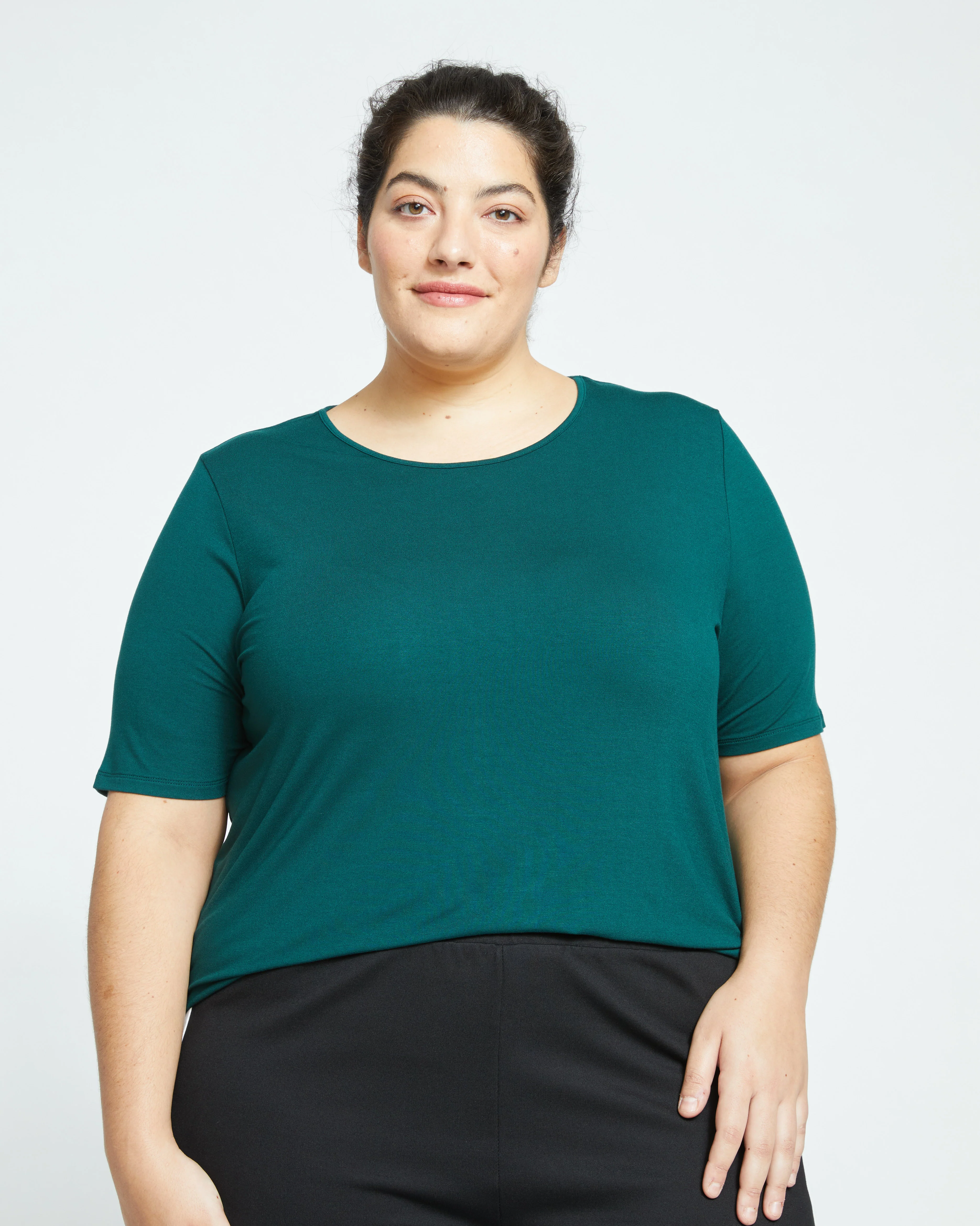 Lily Liquid Jersey Crew Neck Stovepipe Tee - Forest Green - Image 2