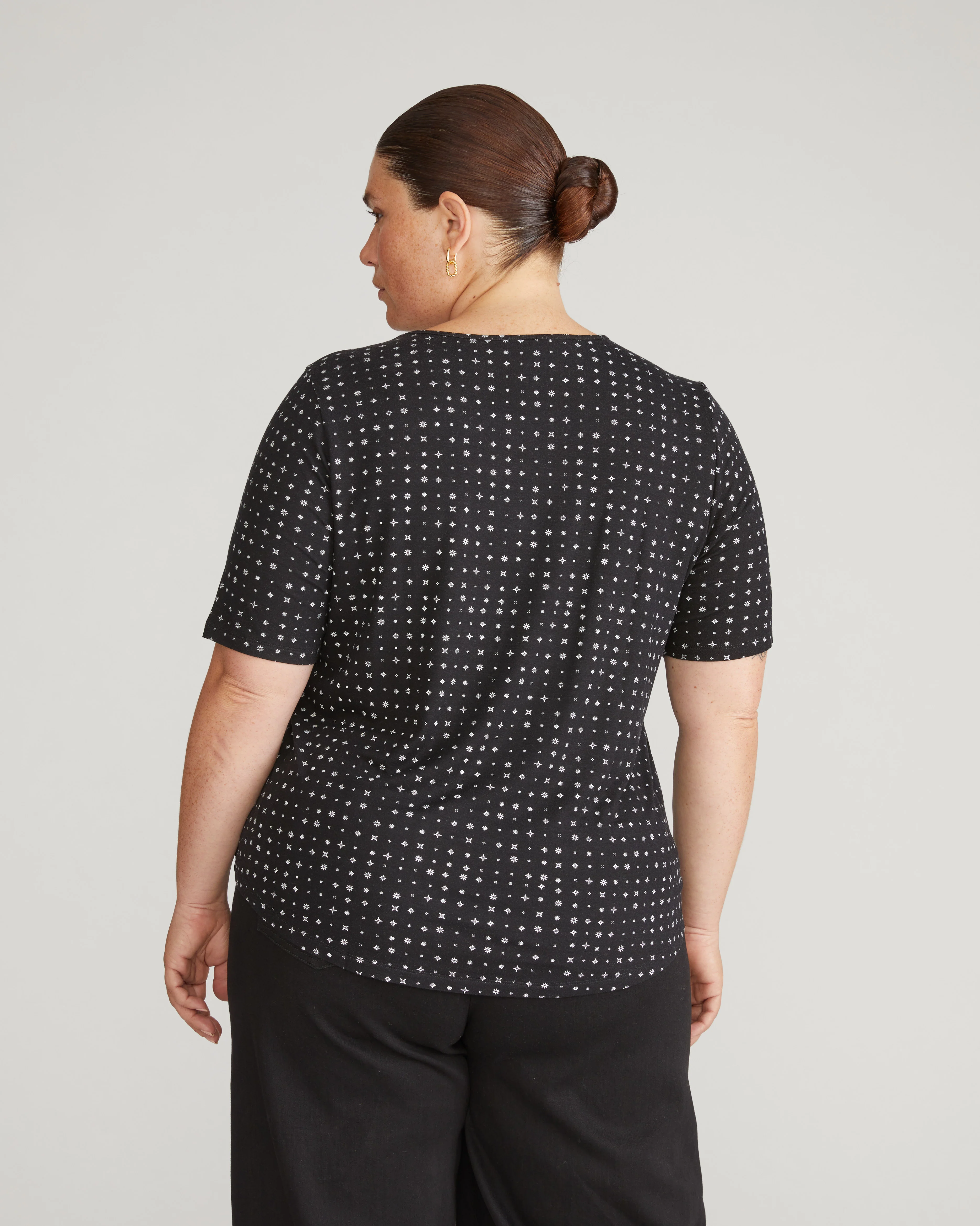 Lily Liquid Jersey Crew Neck Stovepipe Tee - Galactic Print in Black - Image 3