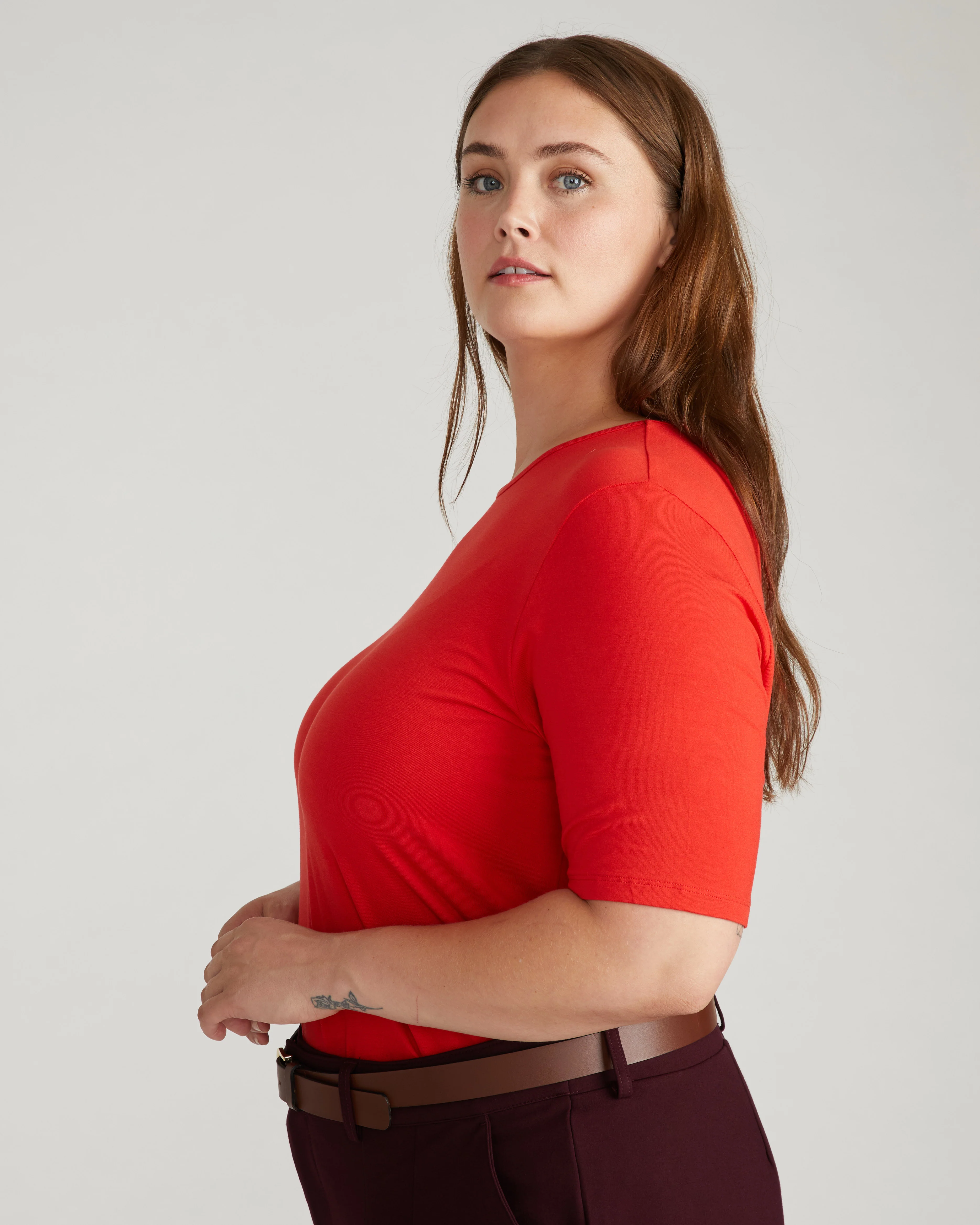 Lily Liquid Jersey Crew Neck Stovepipe Tee - Lipstick - Image 3
