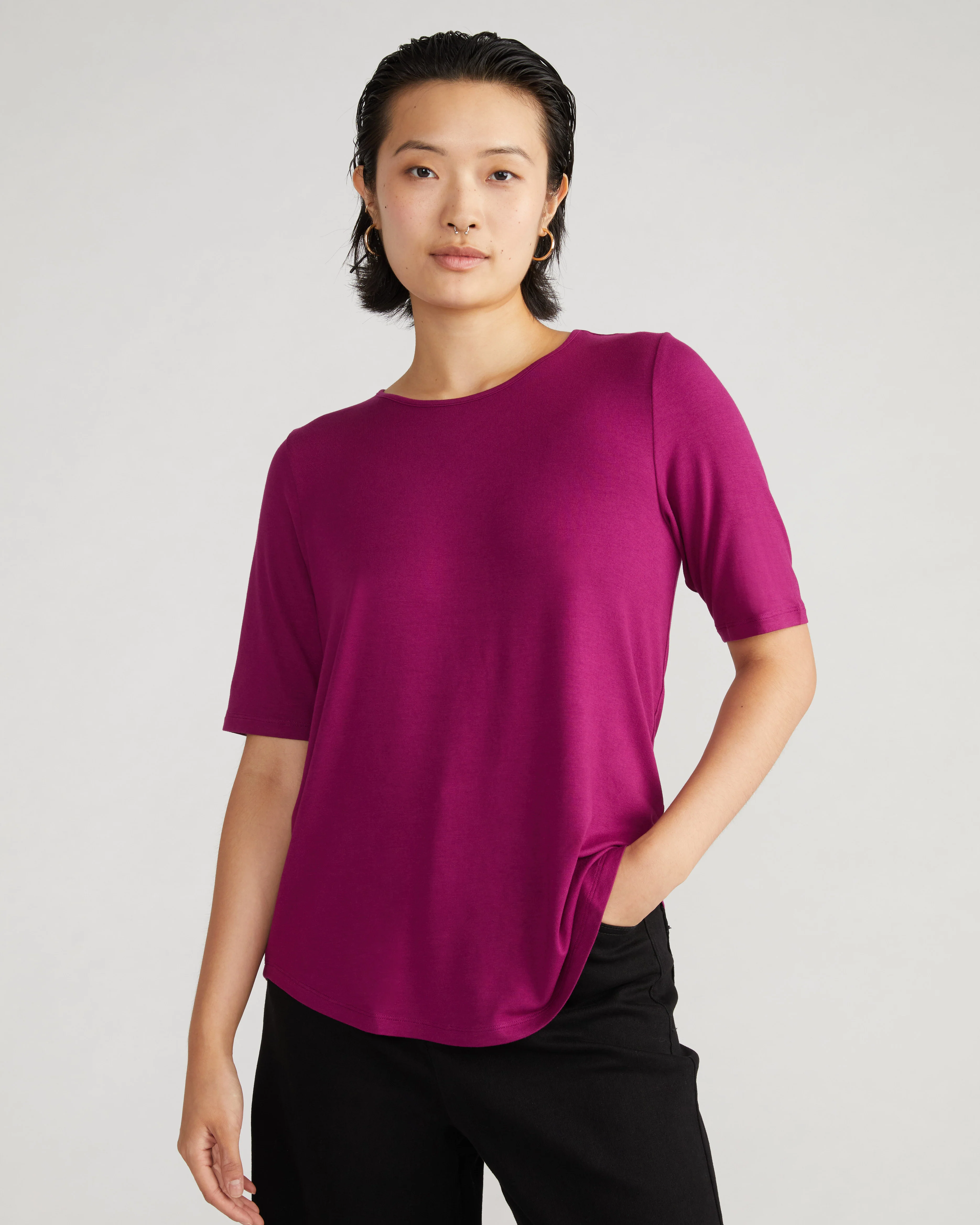Lily Liquid Jersey Crew Neck Stovepipe Tee - Rothko Purple - Image 2