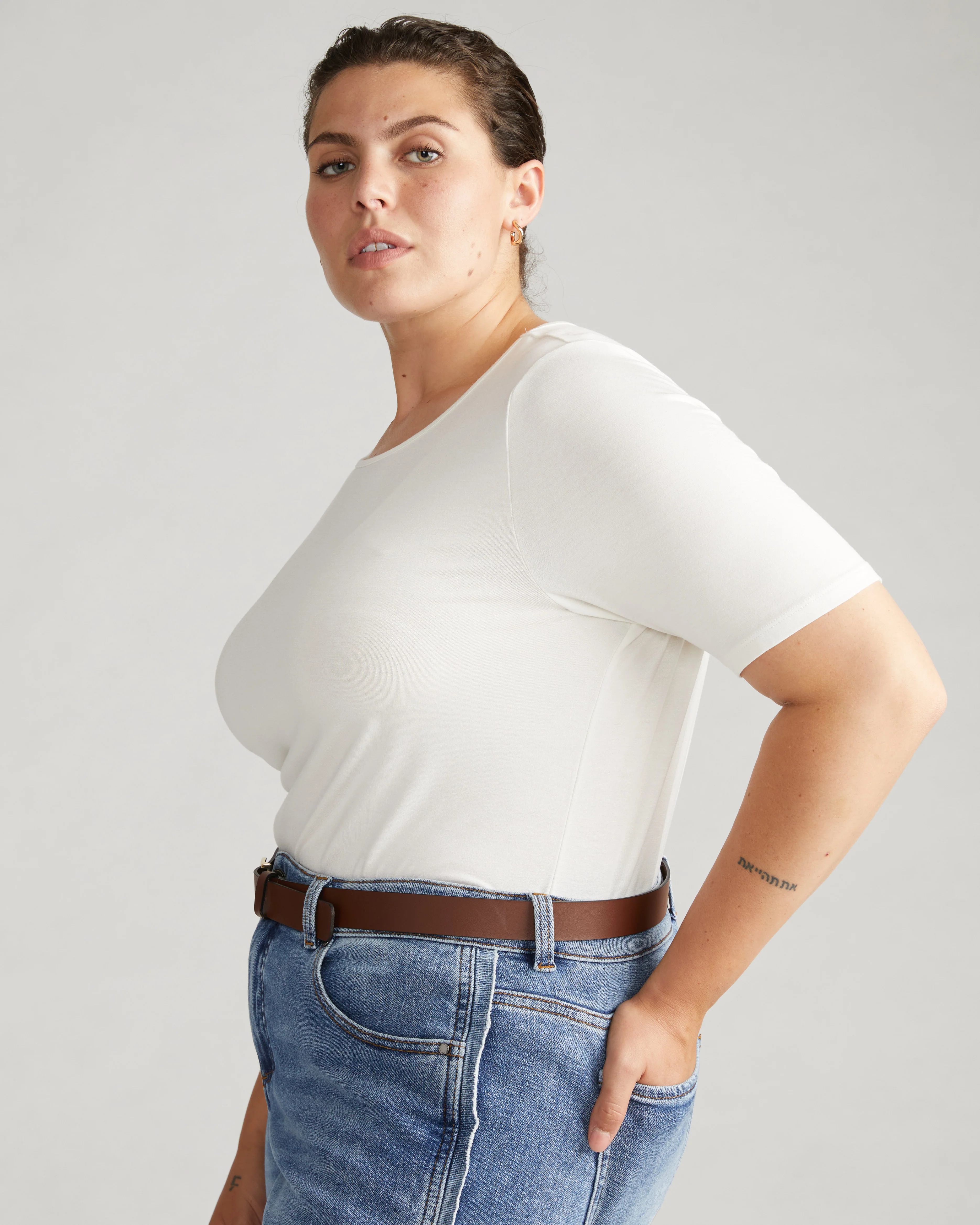 Lily Liquid Jersey Crew Neck Stovepipe Tee - White - Image 2