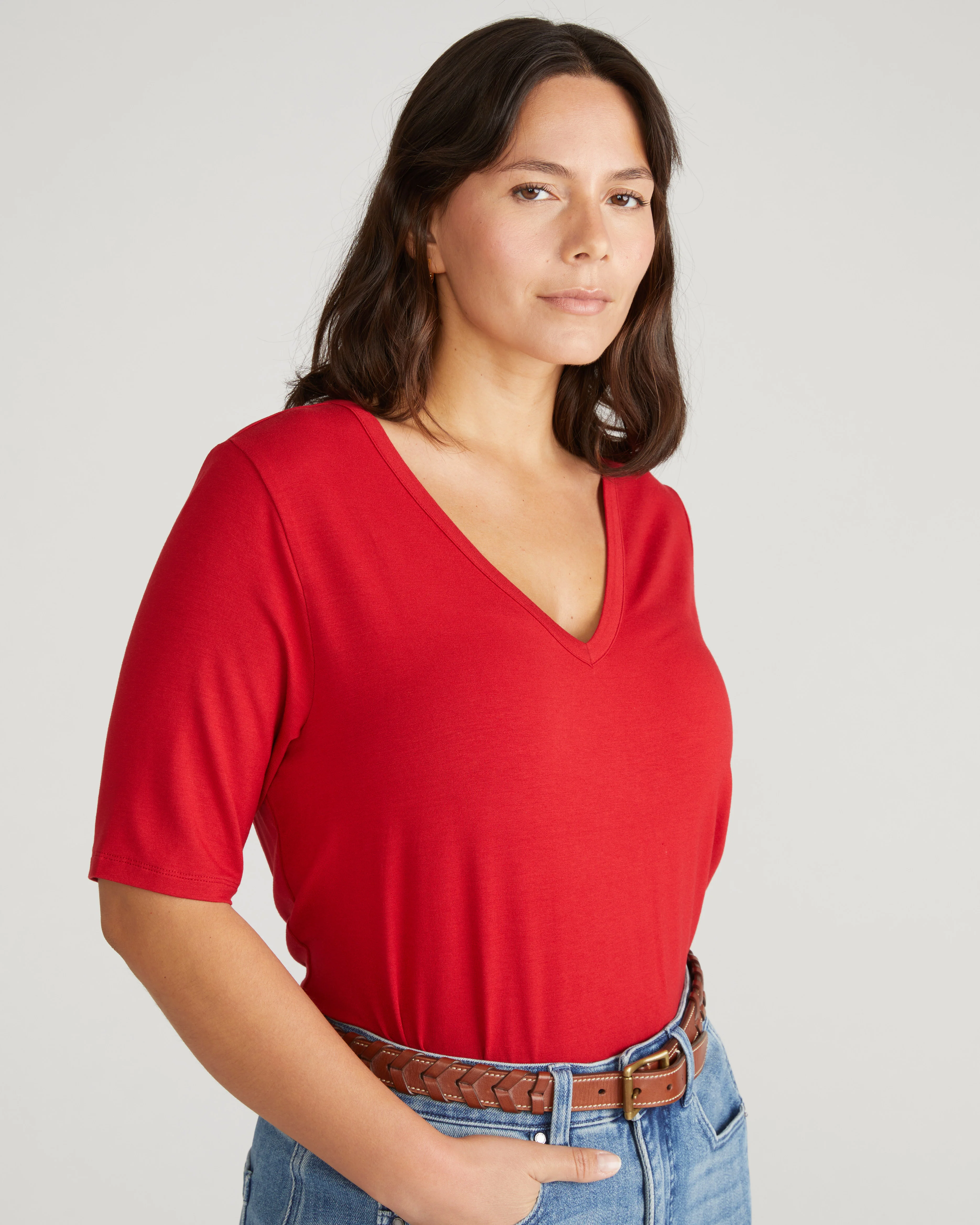 Lily Liquid Jersey V-Neck Stovepipe Tee - New York Red - Image 2
