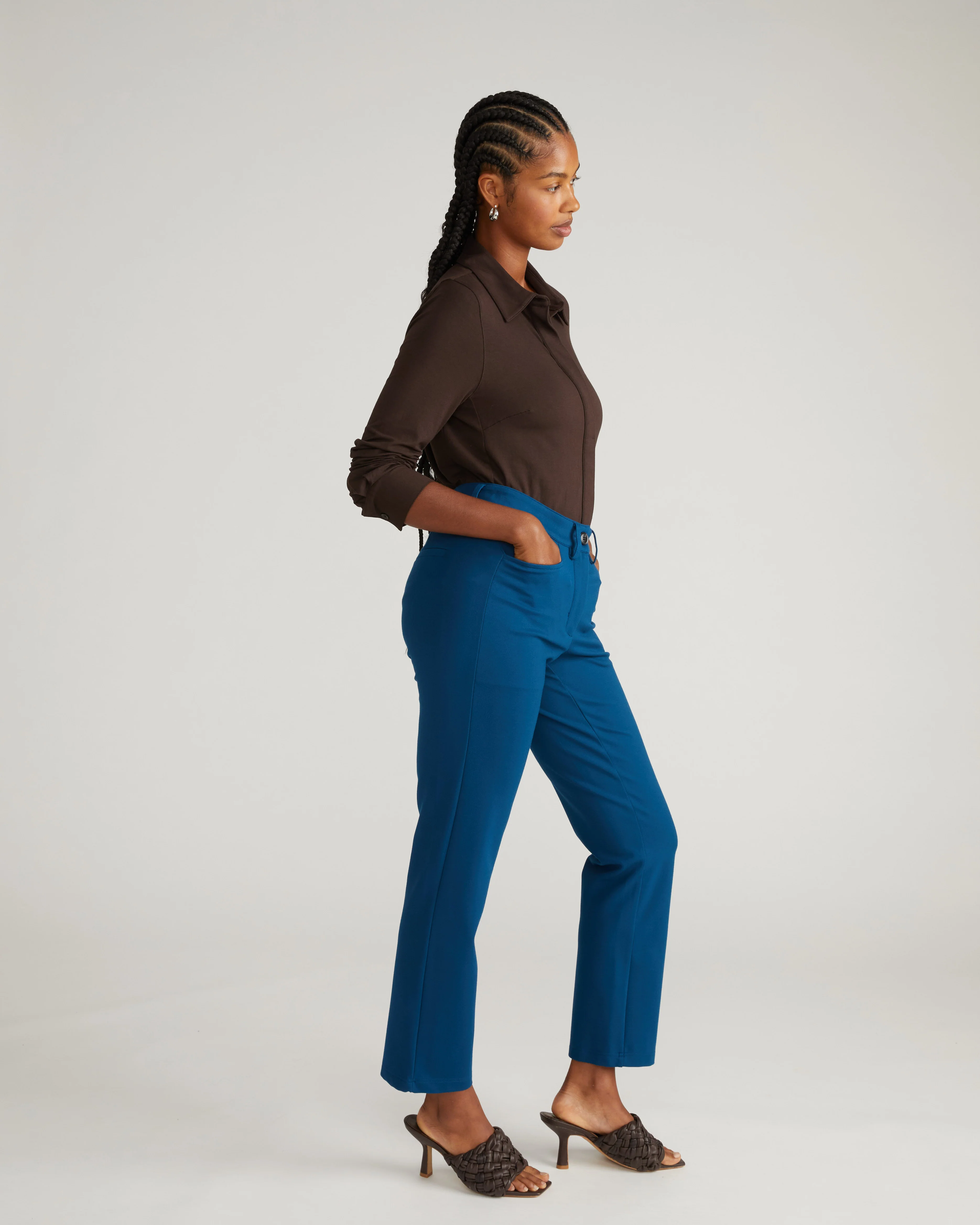 Long Cigarette Ponte Pants - Deep Teal - Image 3