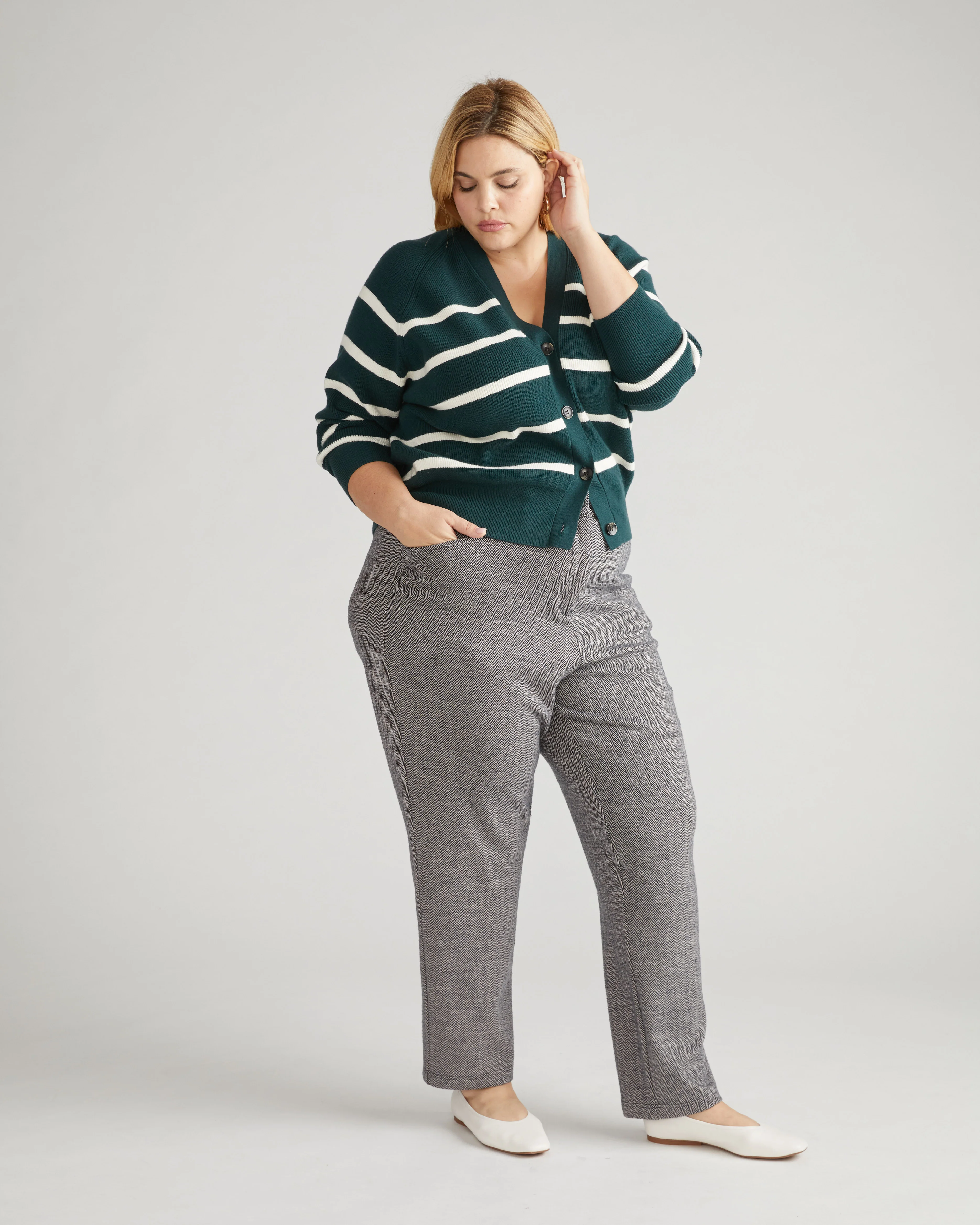 Long Cigarette Ponte Pants - Herringbone Tweed - Image 2