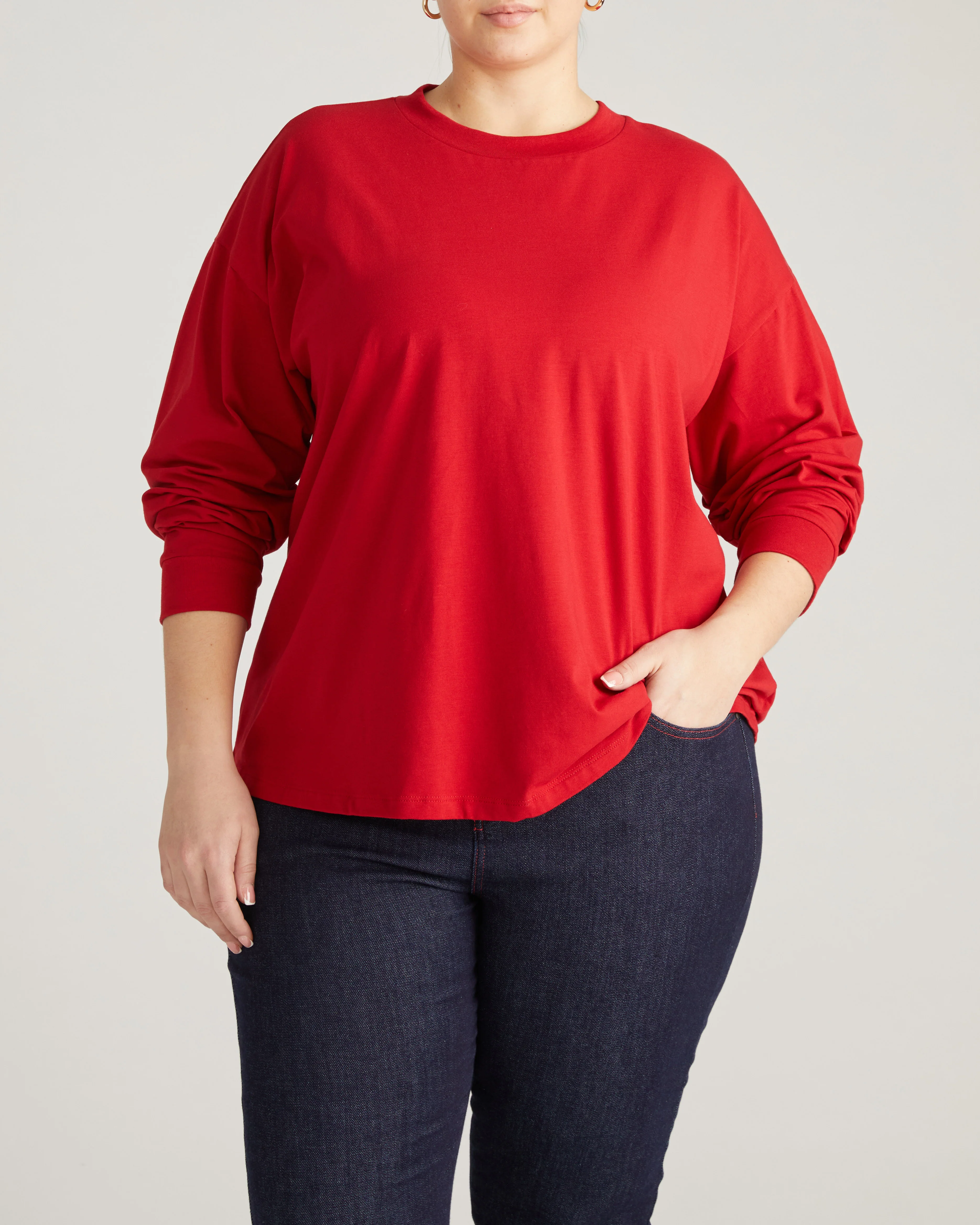 Long Sleeve Relaxed Tee - Ruby Red - Image 2
