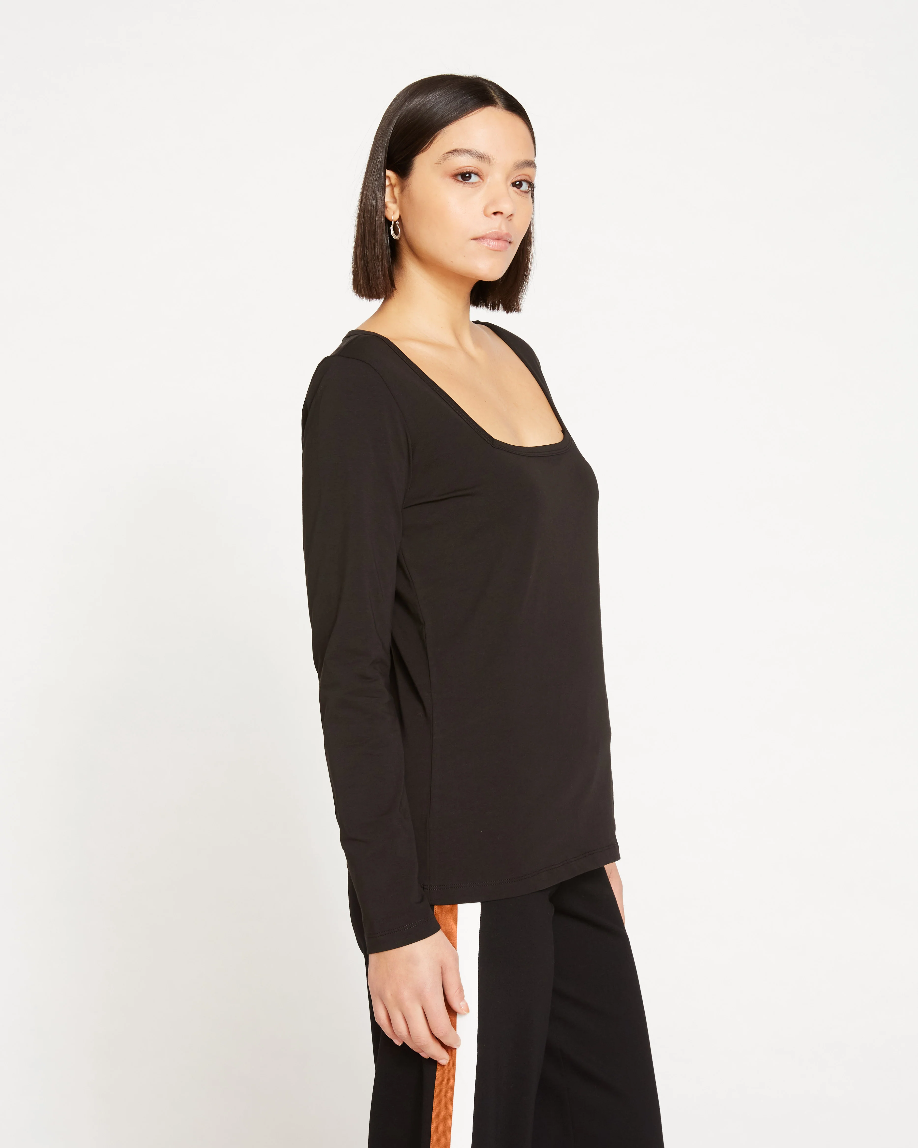 Long Sleeve Square Neck Tee - Black - Image 5
